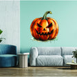 Orange smiling pumpkin-face vinyl wall decal shown as a standalone design.