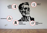 Halloween Skeleton Face Vinyl Decal - Businessman Skull with Hair Wall Art