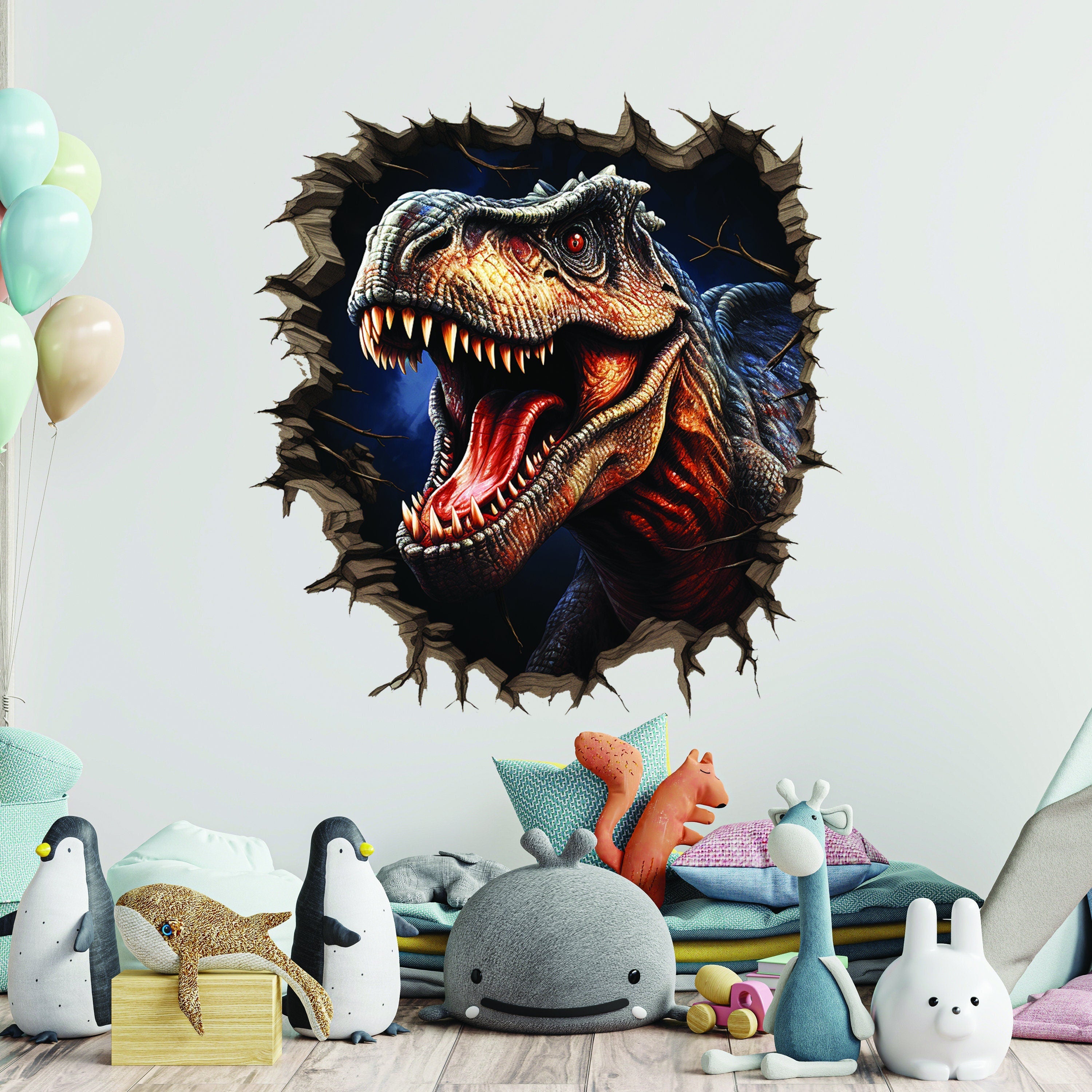 3D Dinosaurs Wall Decal Illusion Porthole Sticker - Thumbnail 3