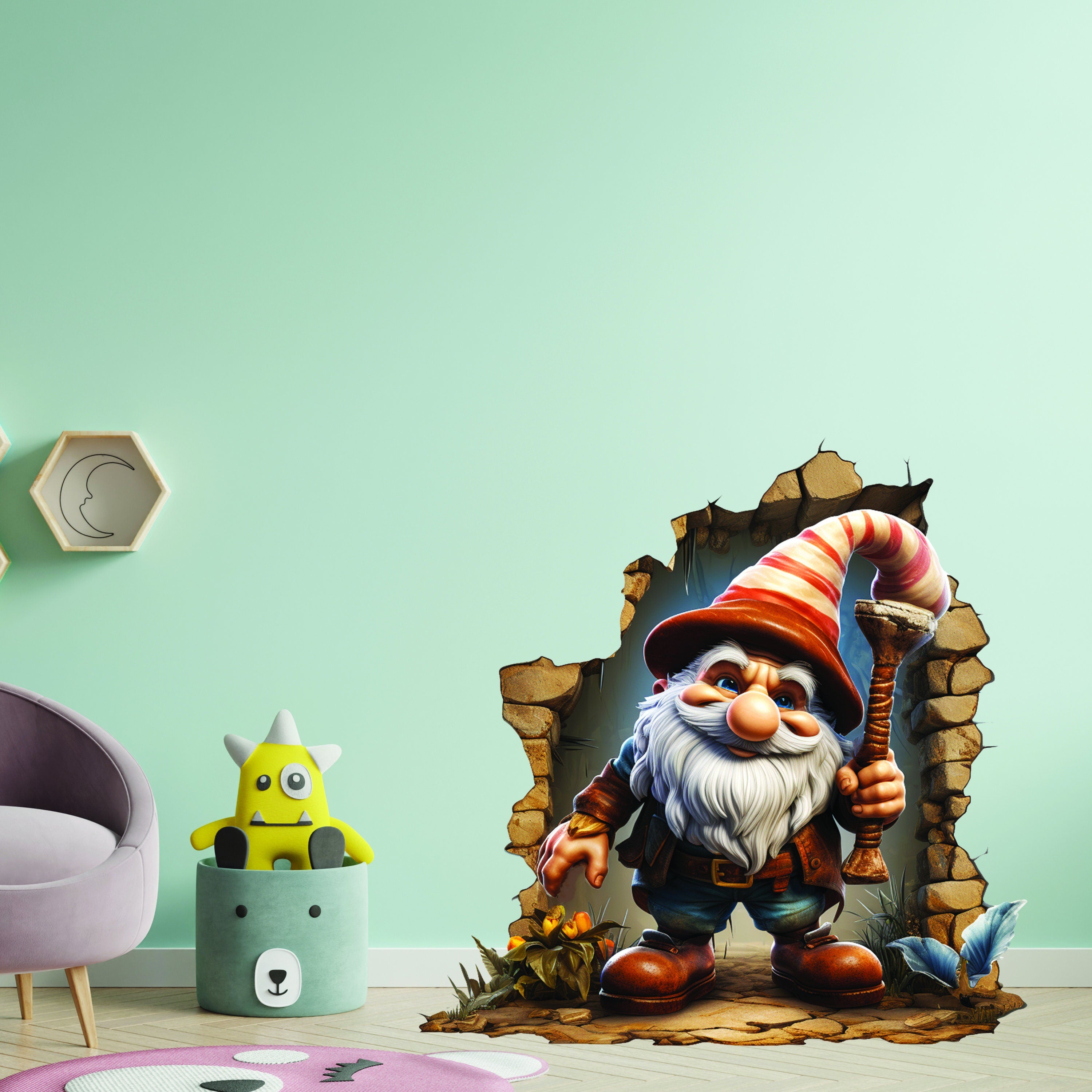 3D Gnome Wall Hole Sticker - Thumbnail 2