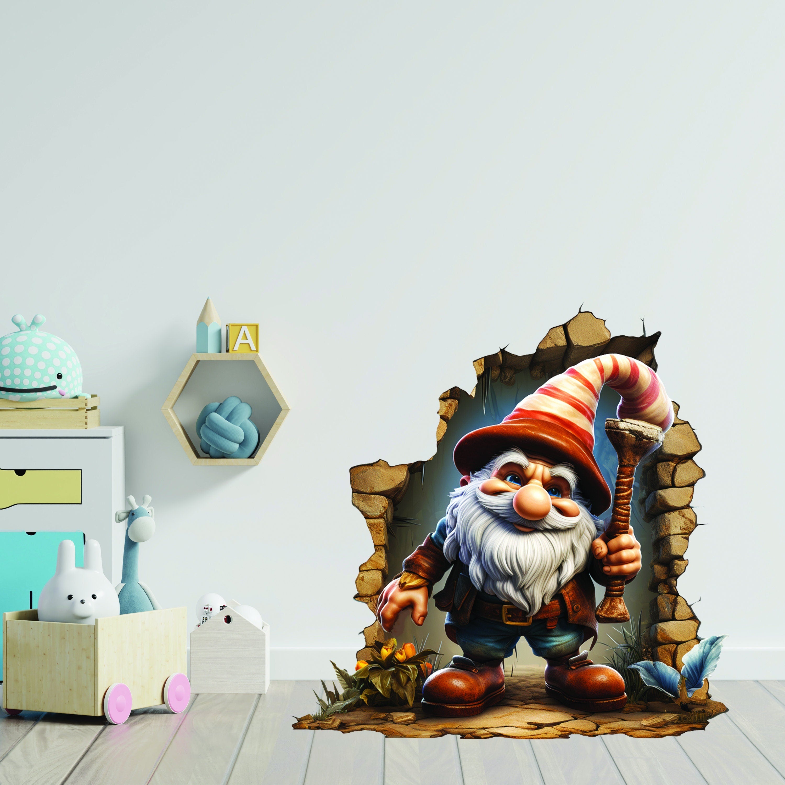 3D Gnome Wall Hole Sticker - Thumbnail 3