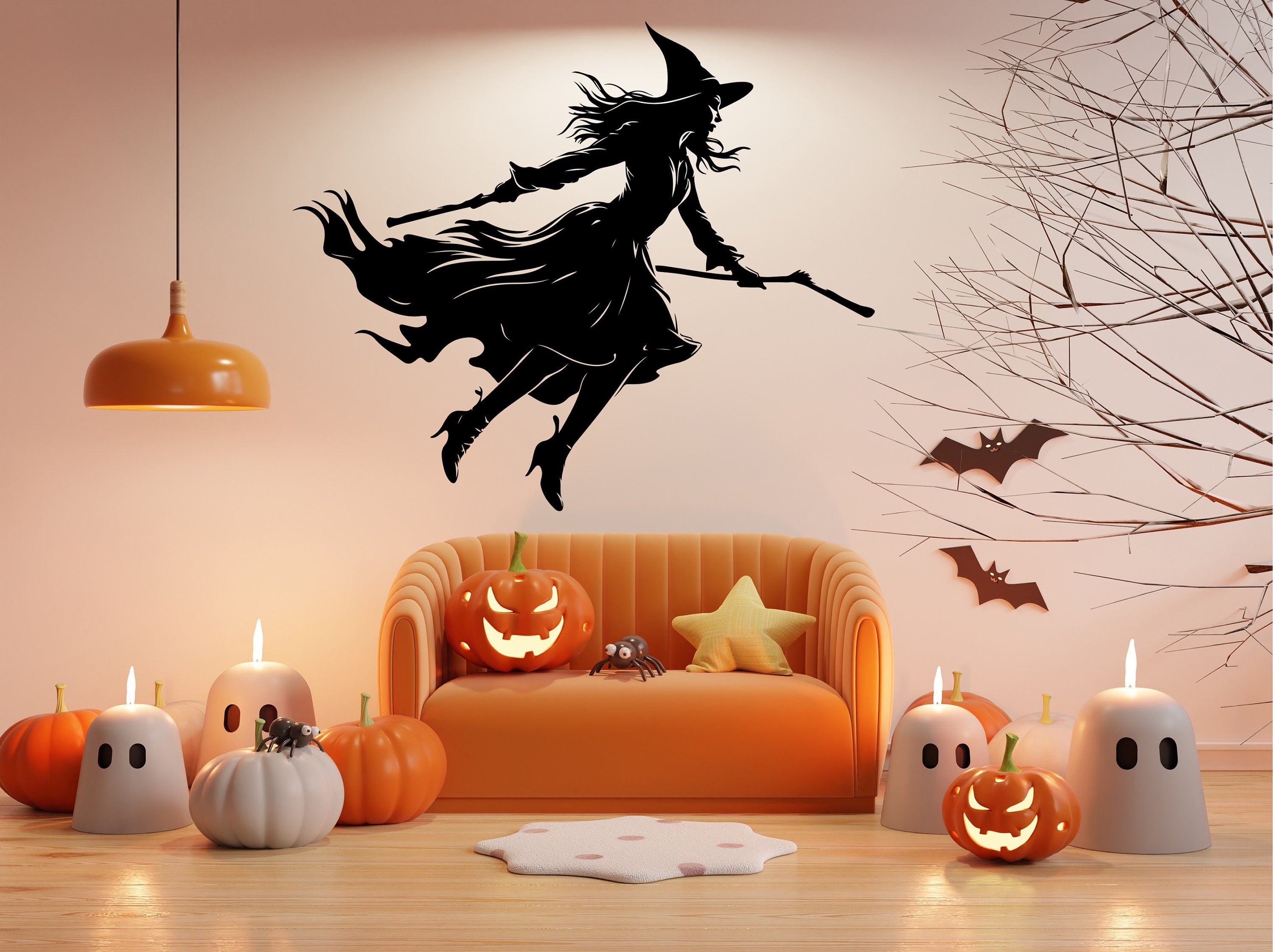 Flying Witch Broom Silhouette Decal - Thumbnail 3