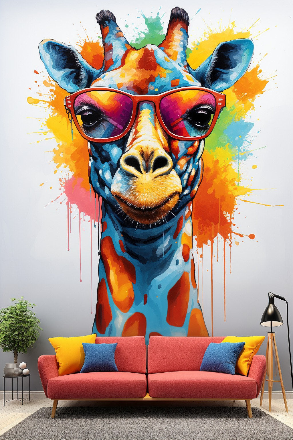 Whimsical Giraffe in Glasses Wall Decal