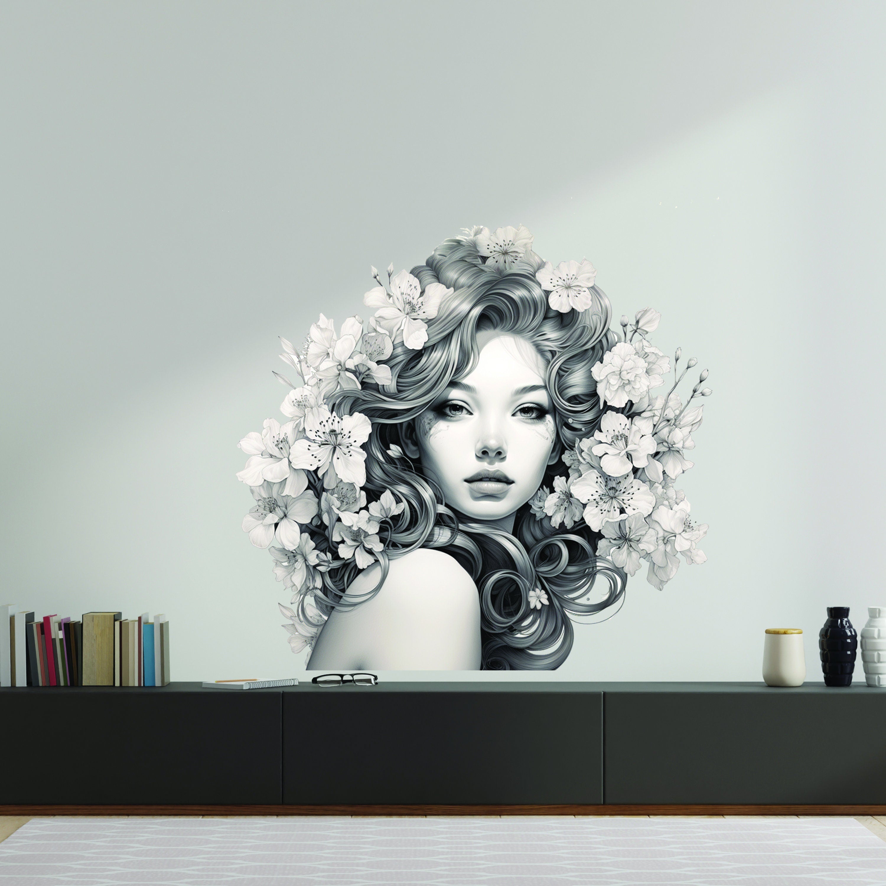 Elegant Woman with Floral Mind Decal - Thumbnail 2