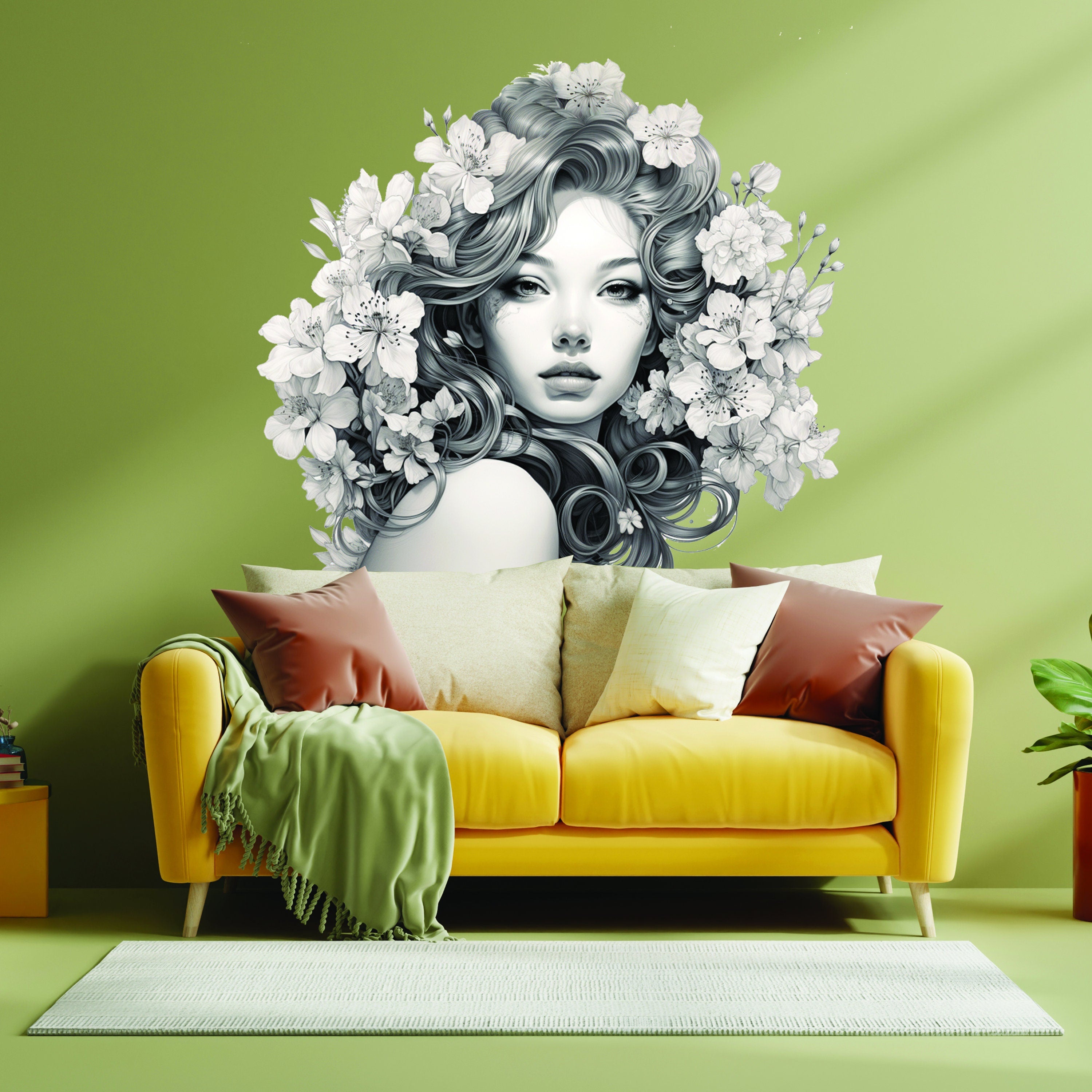 Elegant Woman with Floral Mind Decal - Thumbnail 3