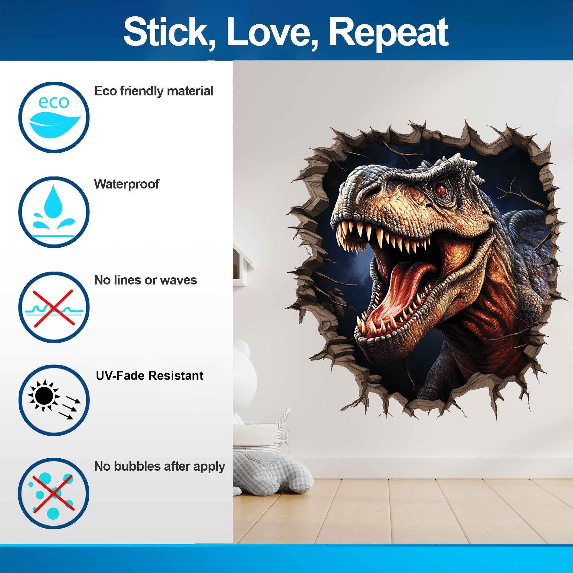 3D Dinosaurs Wall Decal Illusion Porthole Sticker - Thumbnail 5