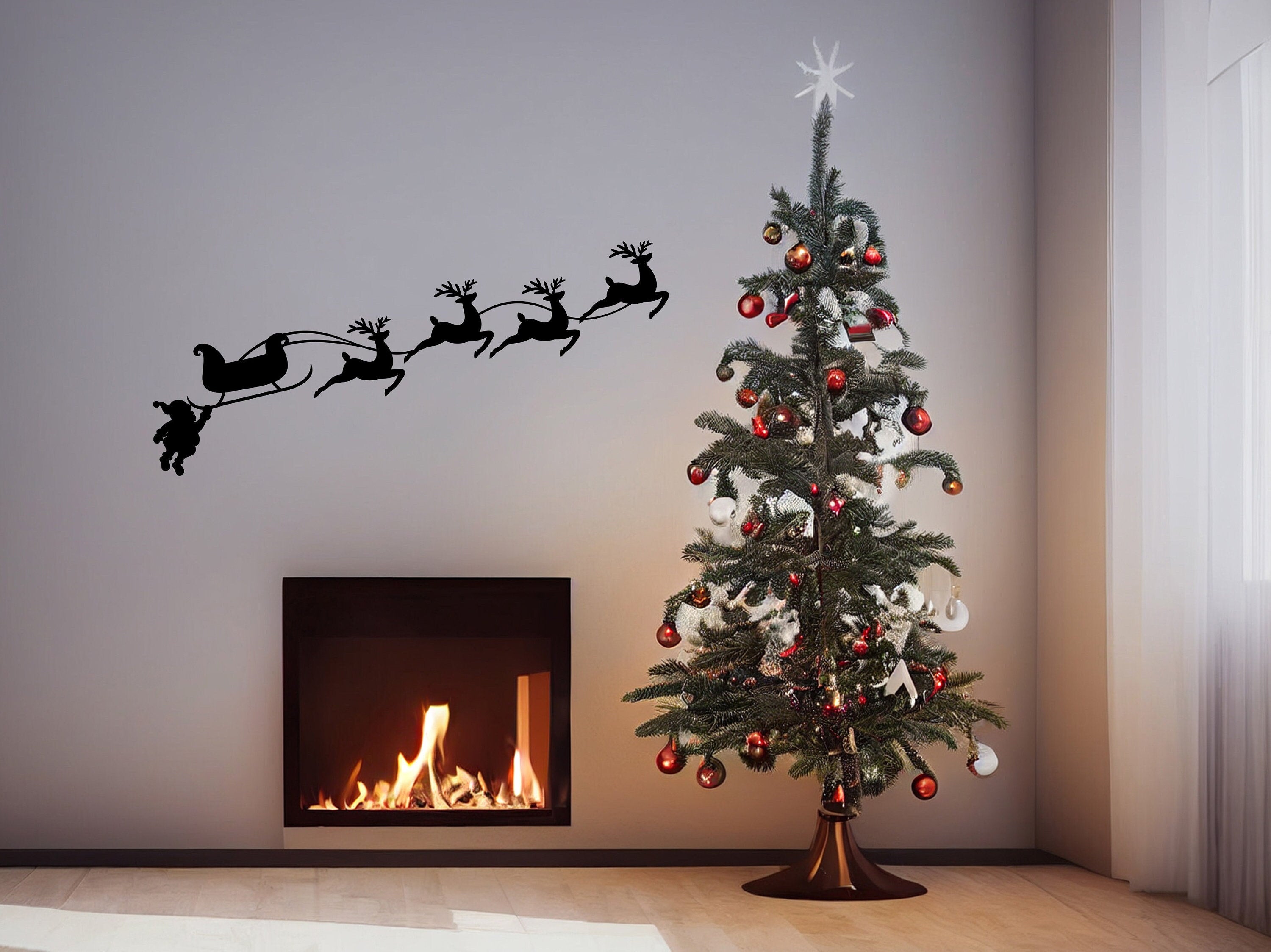Humorous Santa & Sleigh with Deers Wall Decal - Thumbnail 4