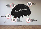 Starry Sky Santa & Sleigh with Deers Wall Decal - Christmas Silhouette Stickers