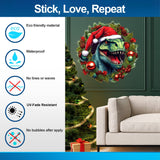 Dino Merry Christmas Wreath Wall Decal - Funny Dinosaur T-Rex in Red Hat Sticker