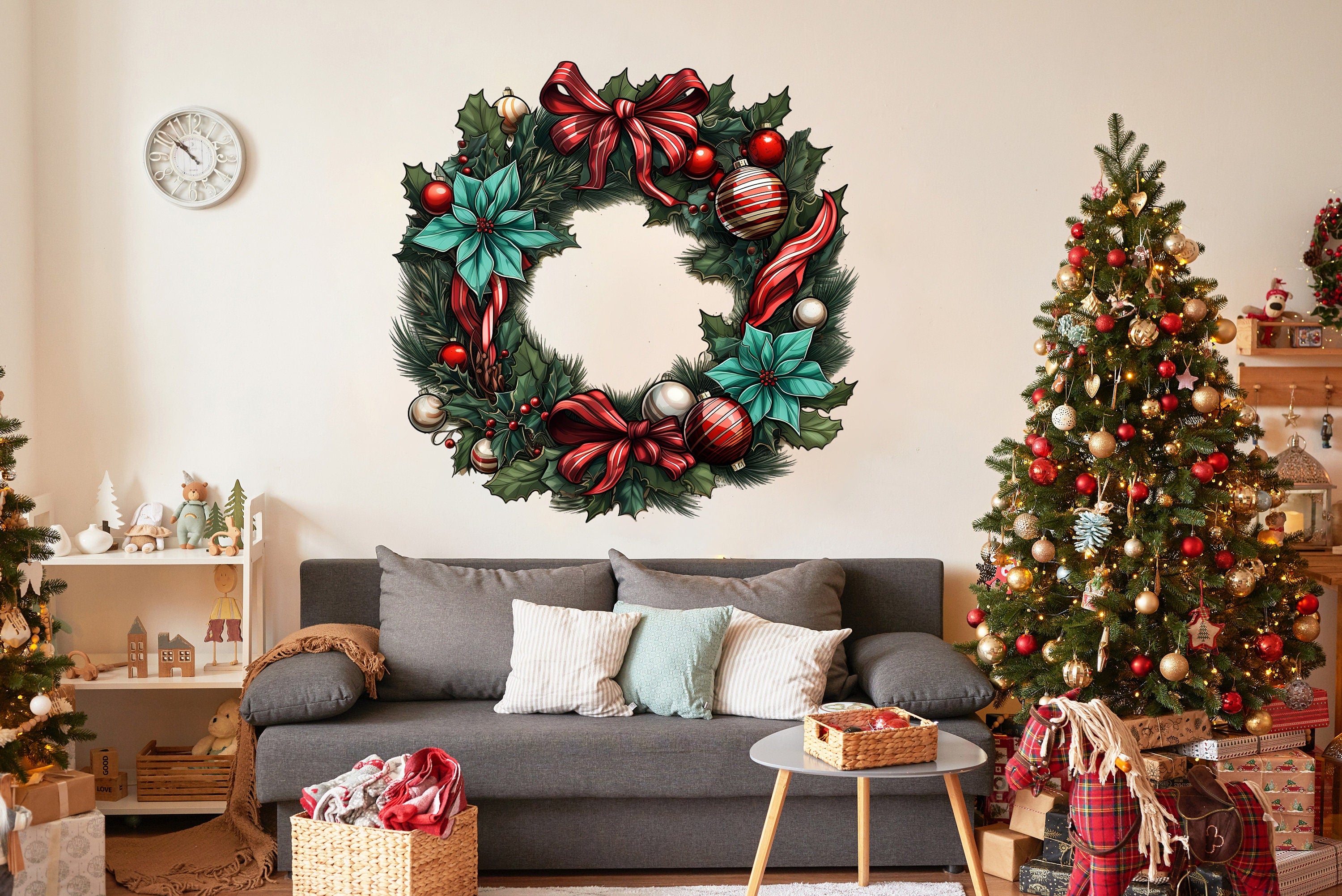 Lifelike Christmas Wreath Wall Decal - Thumbnail 3