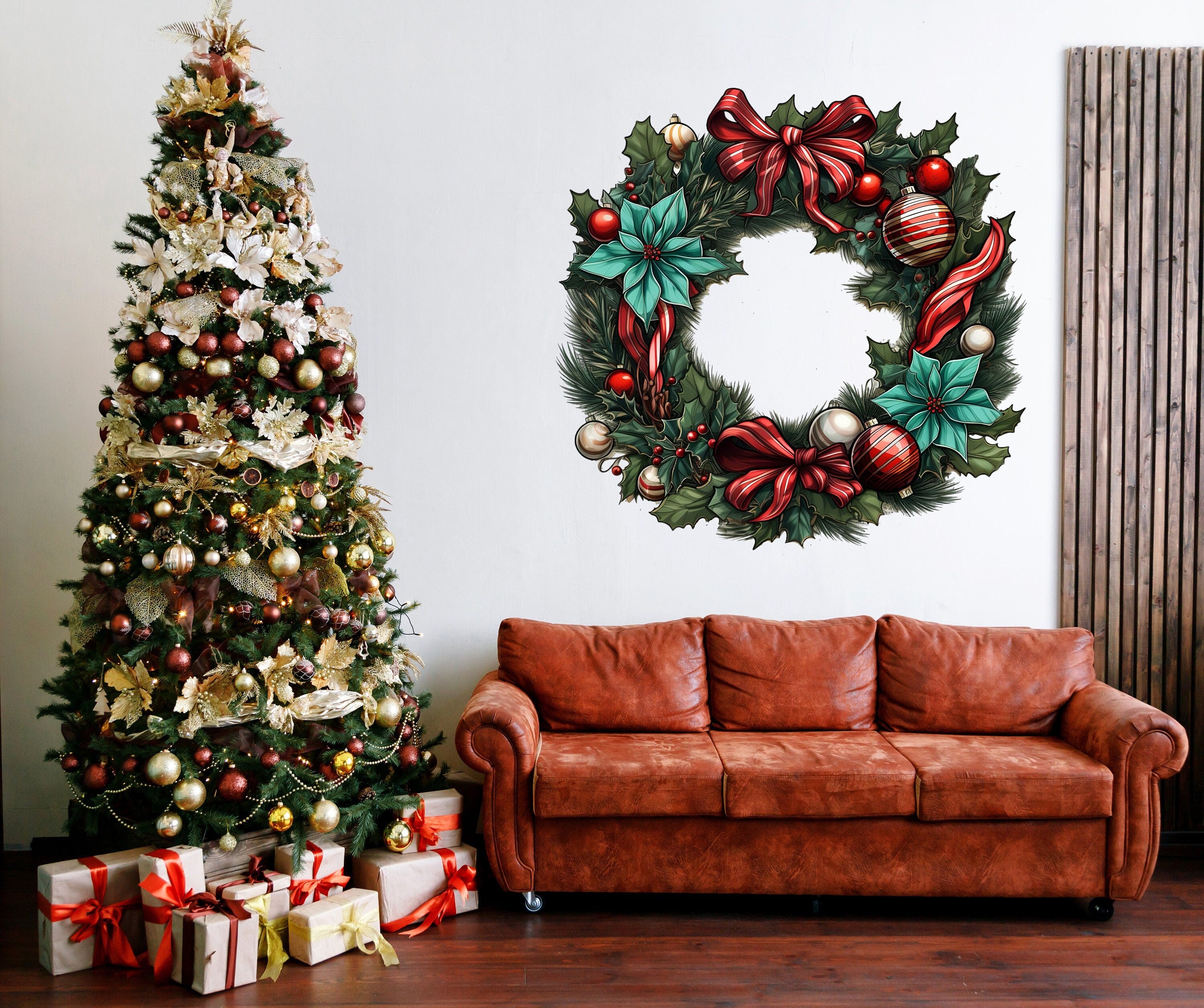 Lifelike Christmas Wreath Wall Decal
