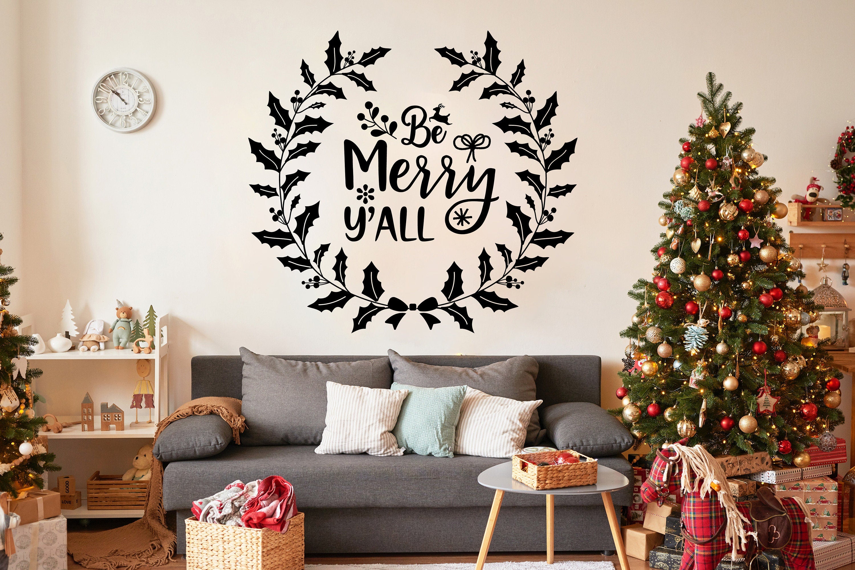 Charming Christmas Quote Wall Vinyl Sticker "Be Merry y'all" - Thumbnail 2