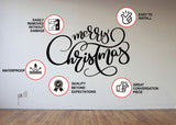 Merry Christmas cursive wall decal displayed in a clean furnished seasonal interior.