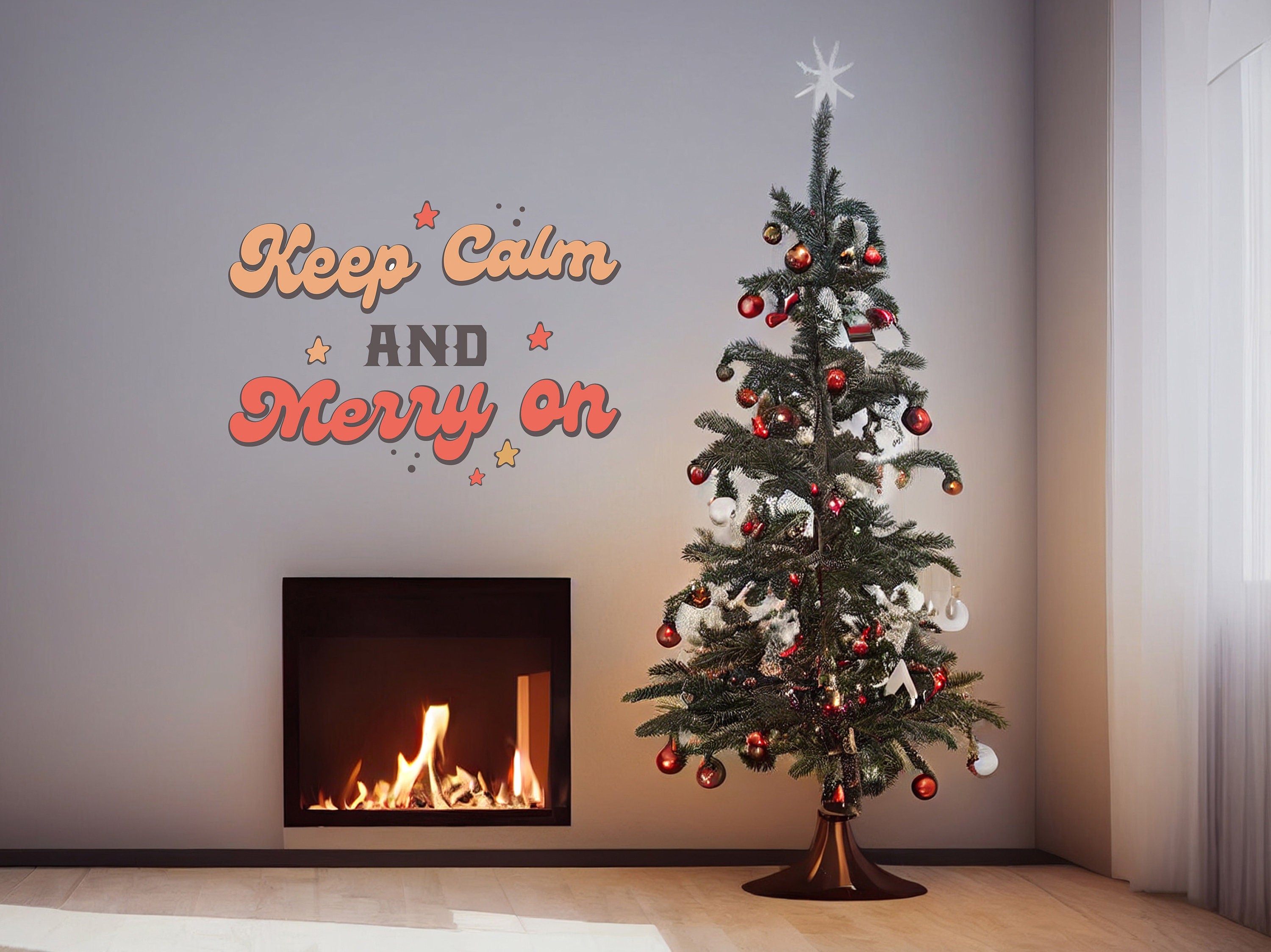 Whimsical Christmas Quote Wall Decal "Keep Calm and Merry On" - Thumbnail 2