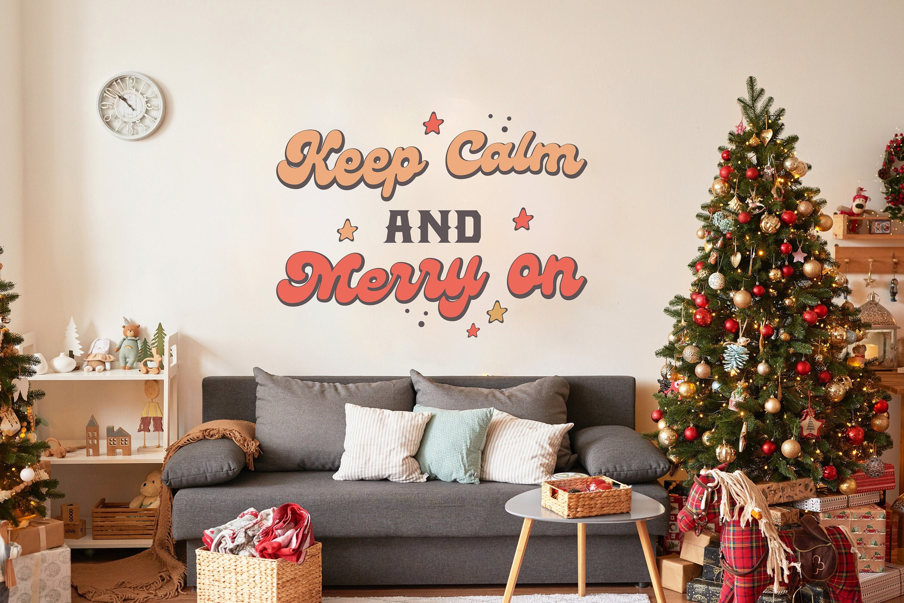 Whimsical Christmas Quote Wall Decal "Keep Calm and Merry On"