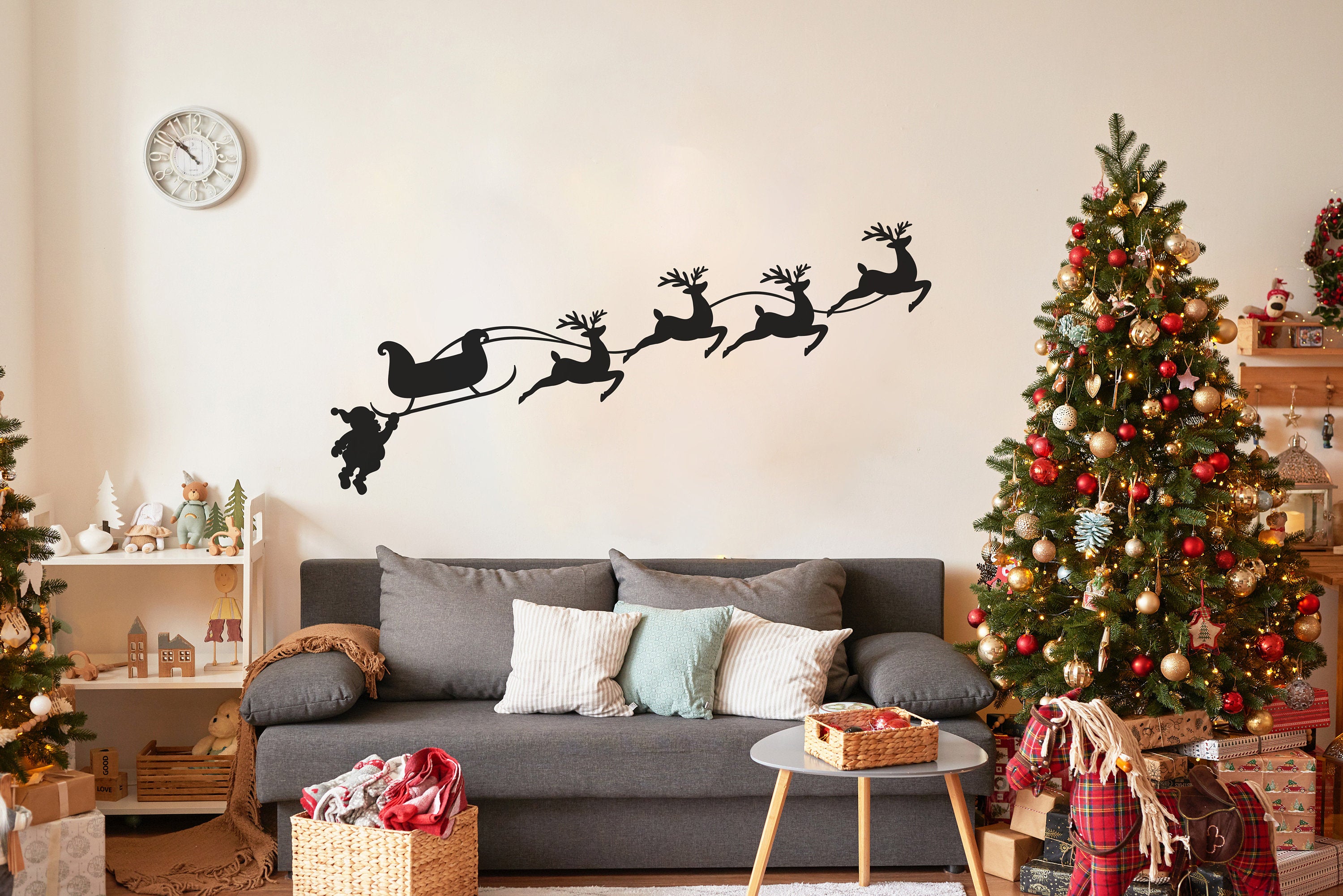 Humorous Santa & Sleigh with Deers Wall Decal