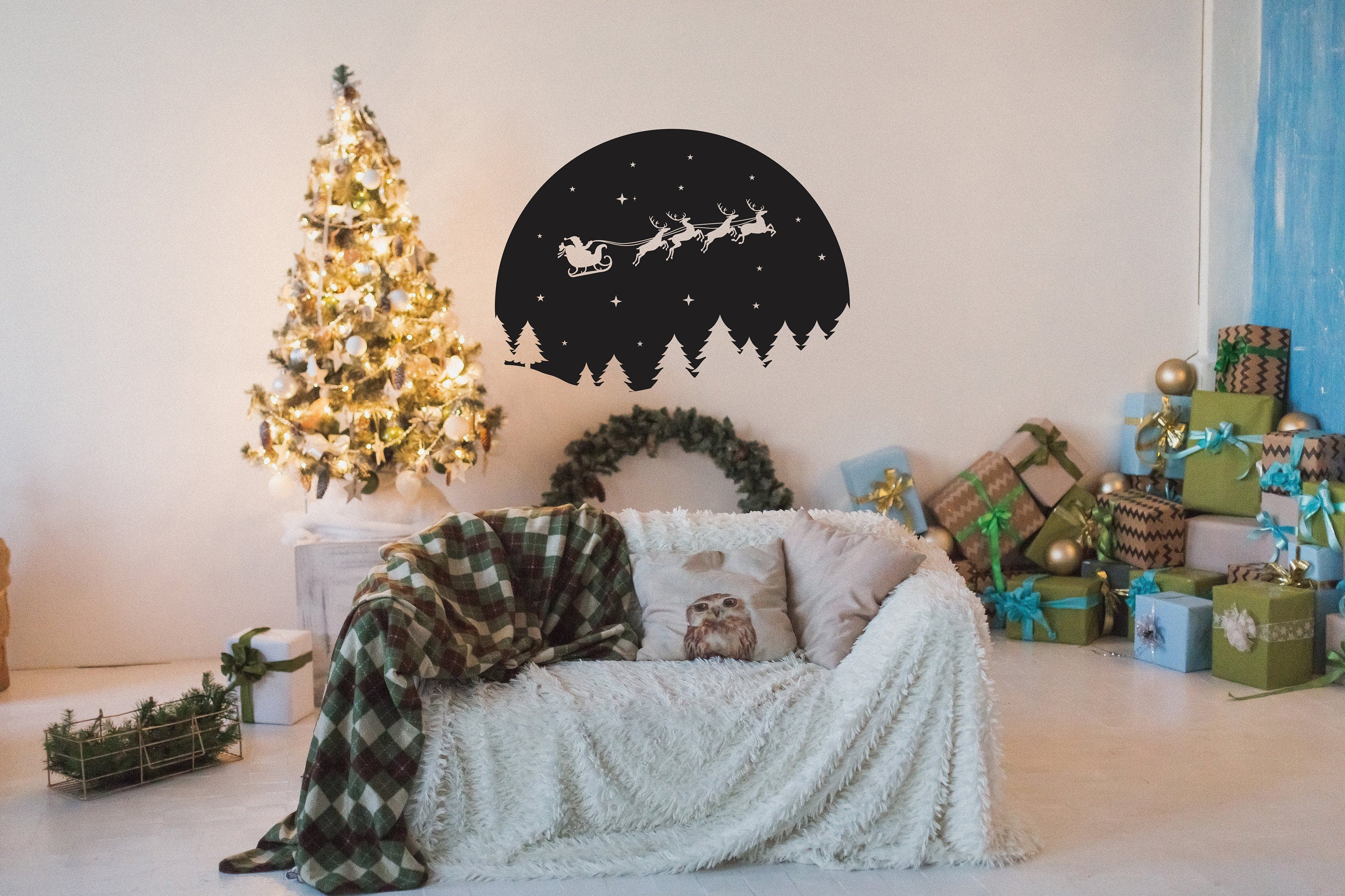 Starry Sky Santa & Sleigh with Deers Wall Decal - Thumbnail 4