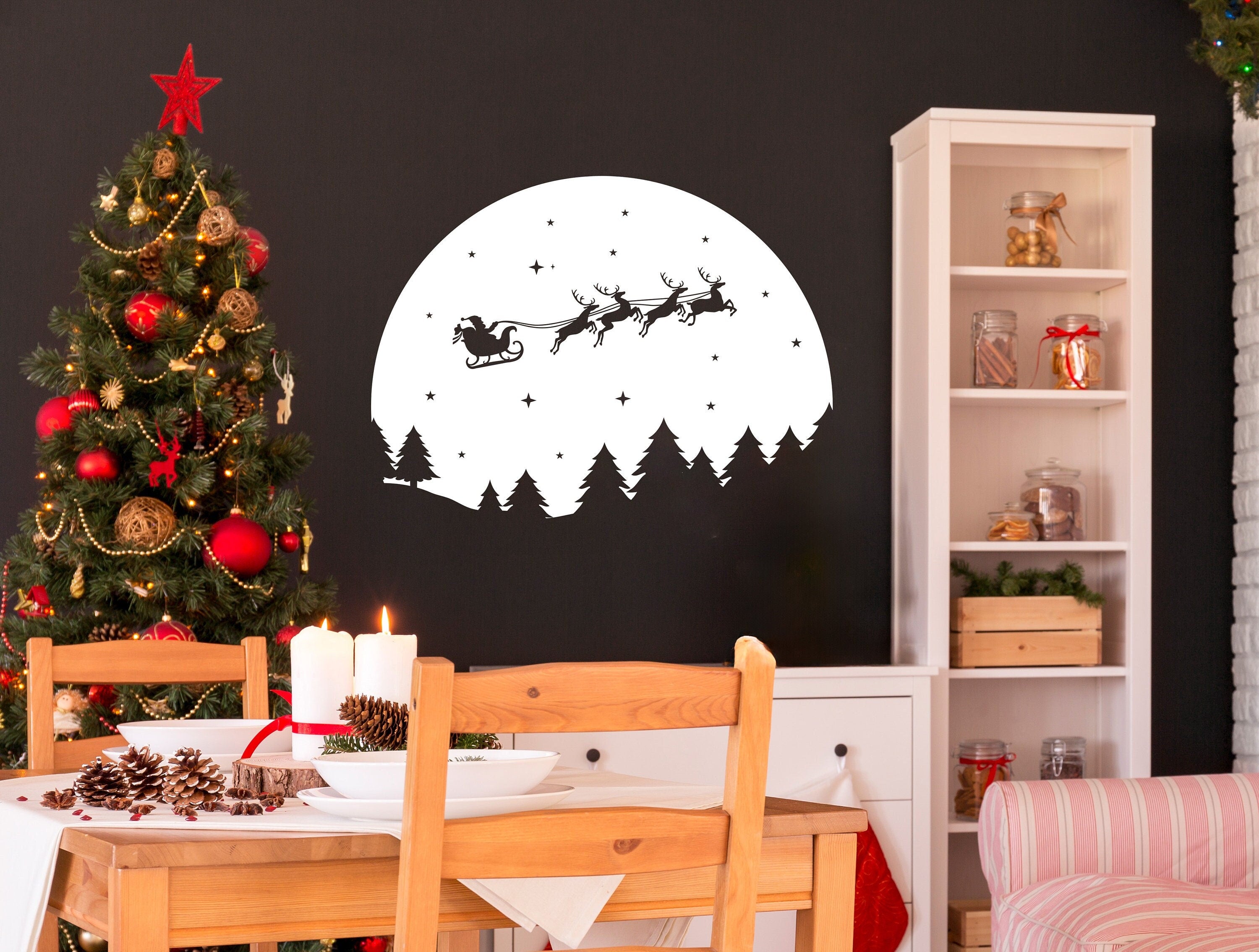 Starry Sky Santa & Sleigh with Deers Wall Decal - Thumbnail 2