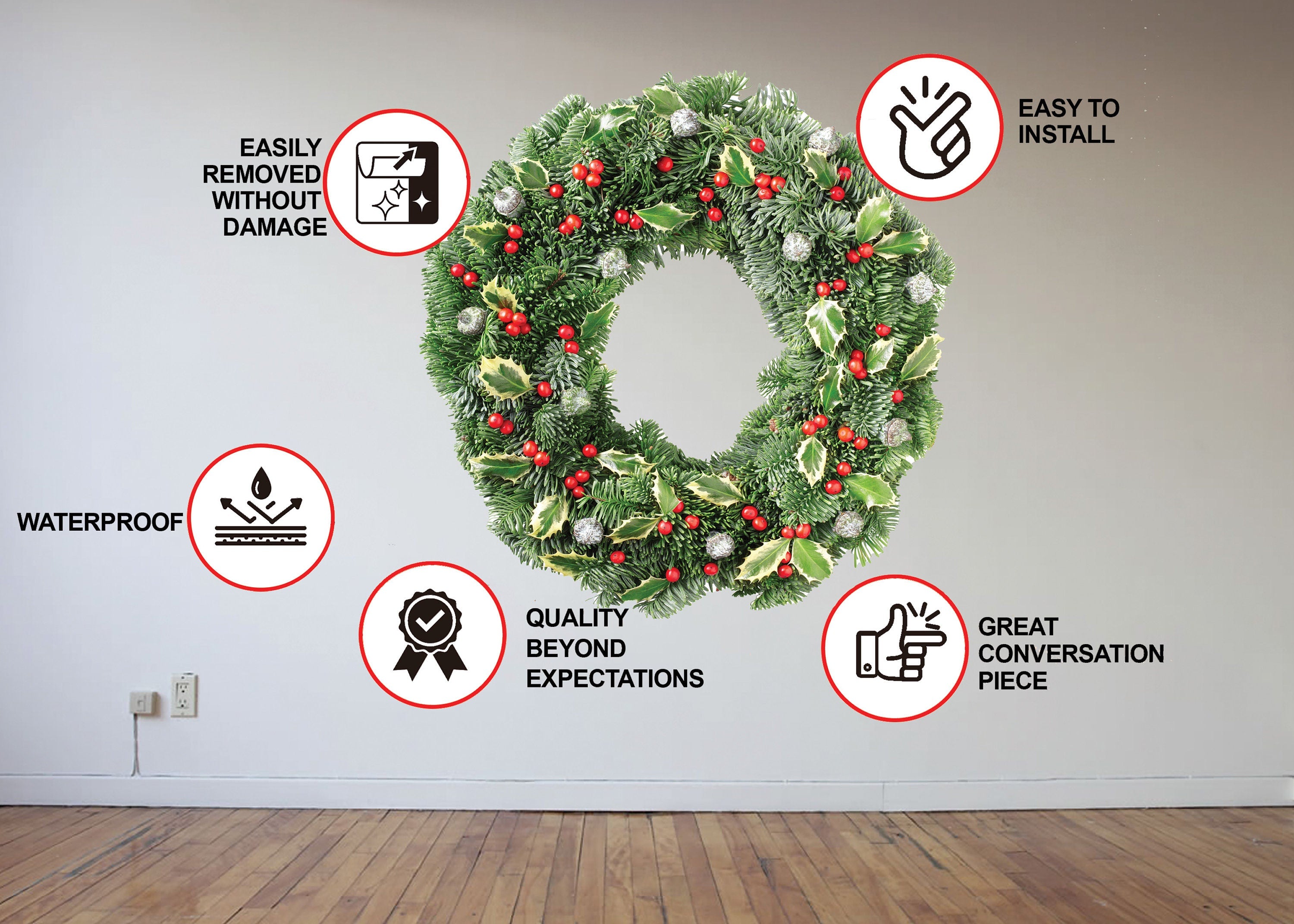 Verdant Christmas Wreath Wall Decal - Thumbnail 4