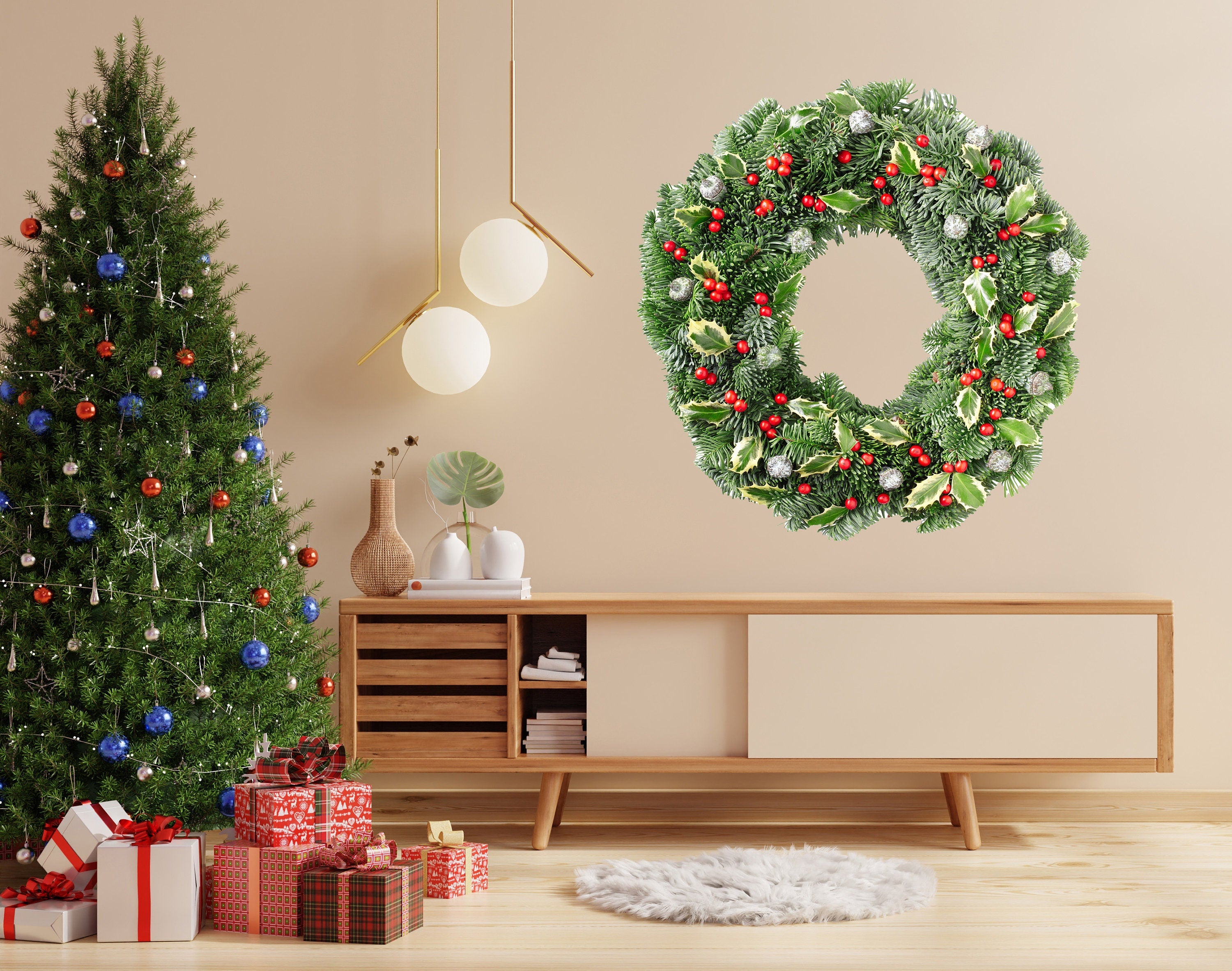 Verdant Christmas Wreath Wall Decal - Thumbnail 3