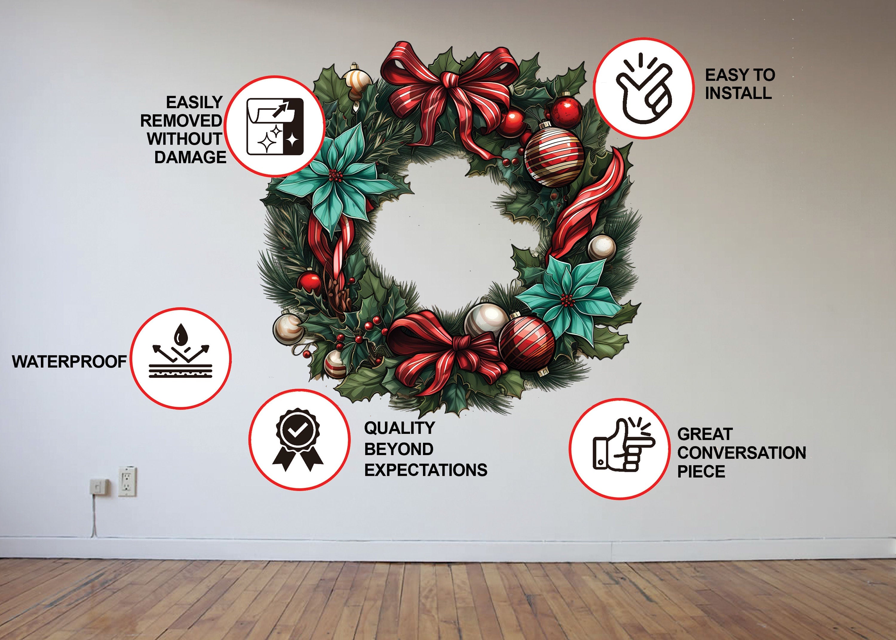 Lifelike Christmas Wreath Wall Decal - Thumbnail 5