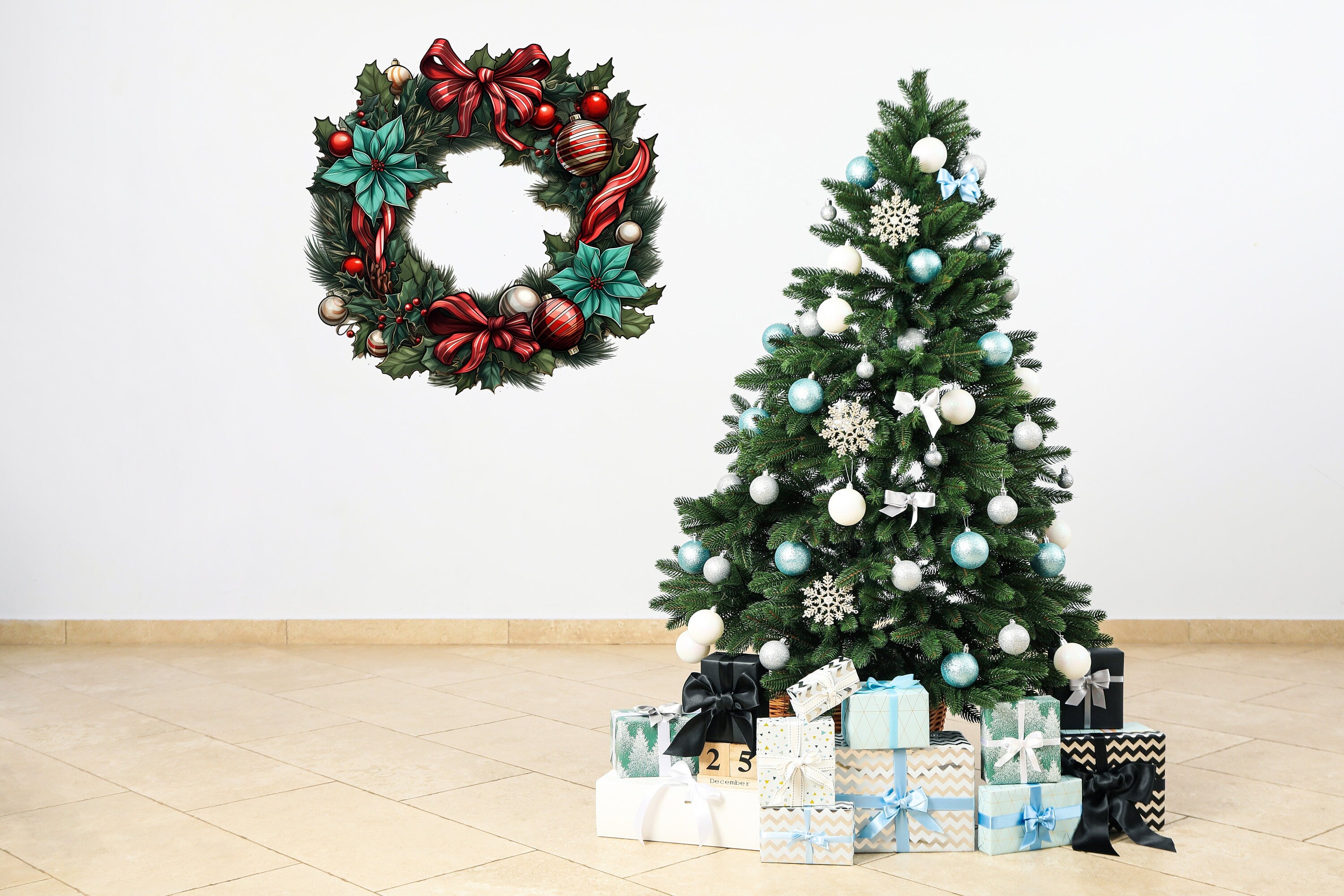 Lifelike Christmas Wreath Wall Decal - Thumbnail 4