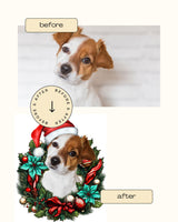 Custom Pet Christmas Wreath Wall Decal - Dog Photo Personalized Festive Sticker - Cat in Red Hat Vinyl Mural