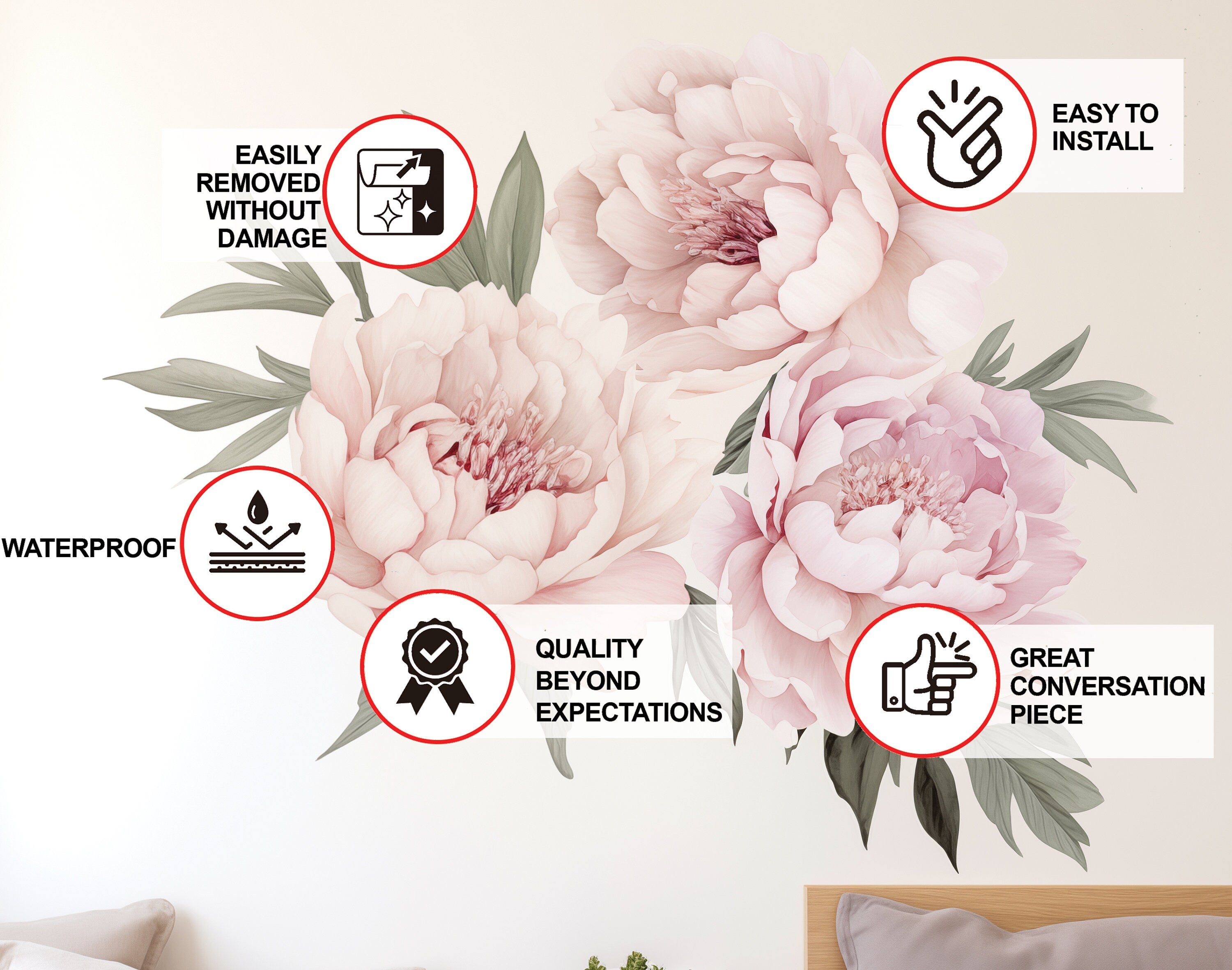 Lush Watercolor Peony Wall Decals - Thumbnail 5