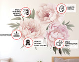 Lush Watercolor Peony Wall Decals - Vibrant Bloom Peel and Stick Adhesives