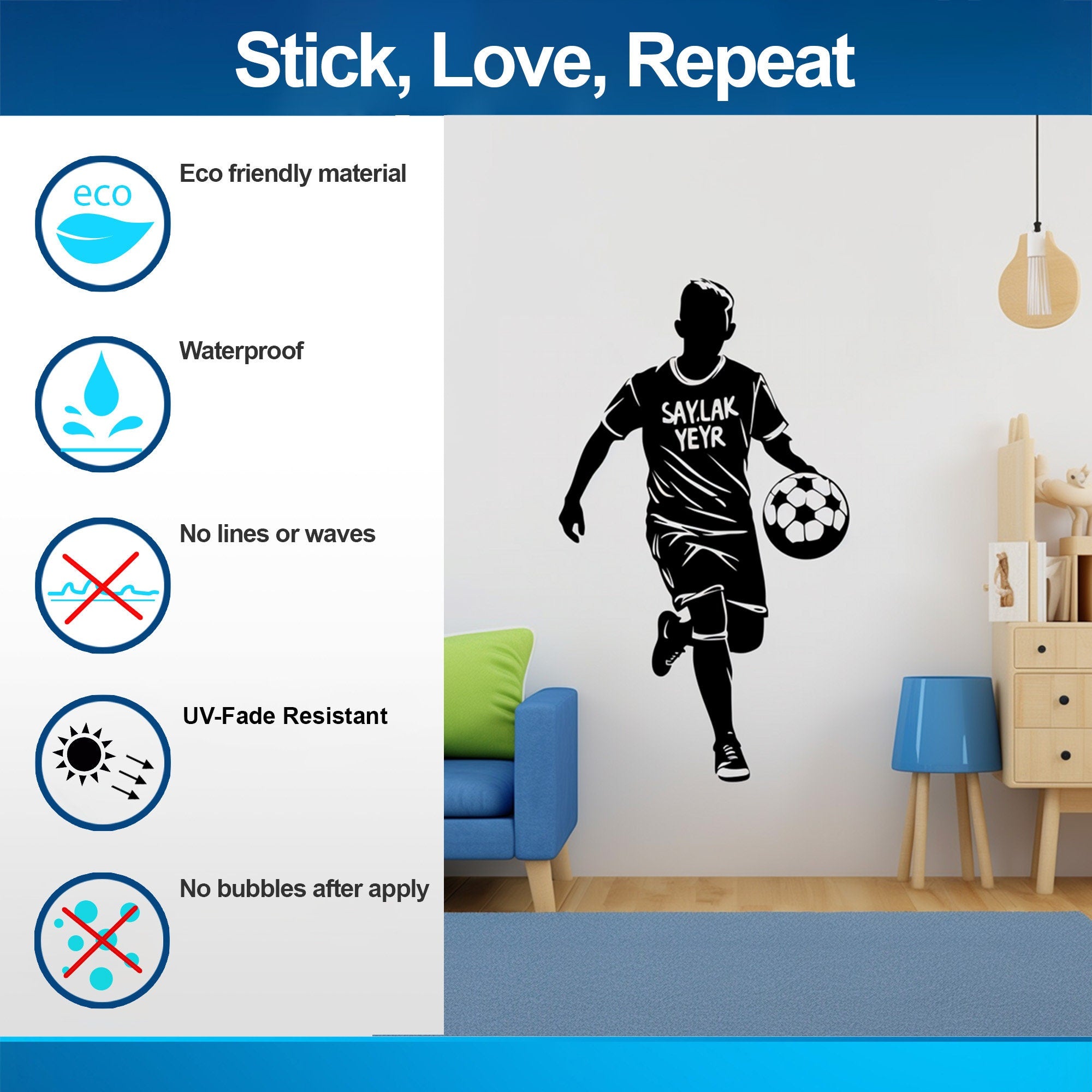 Custom Name Football Player Wall Sticker - Thumbnail 4