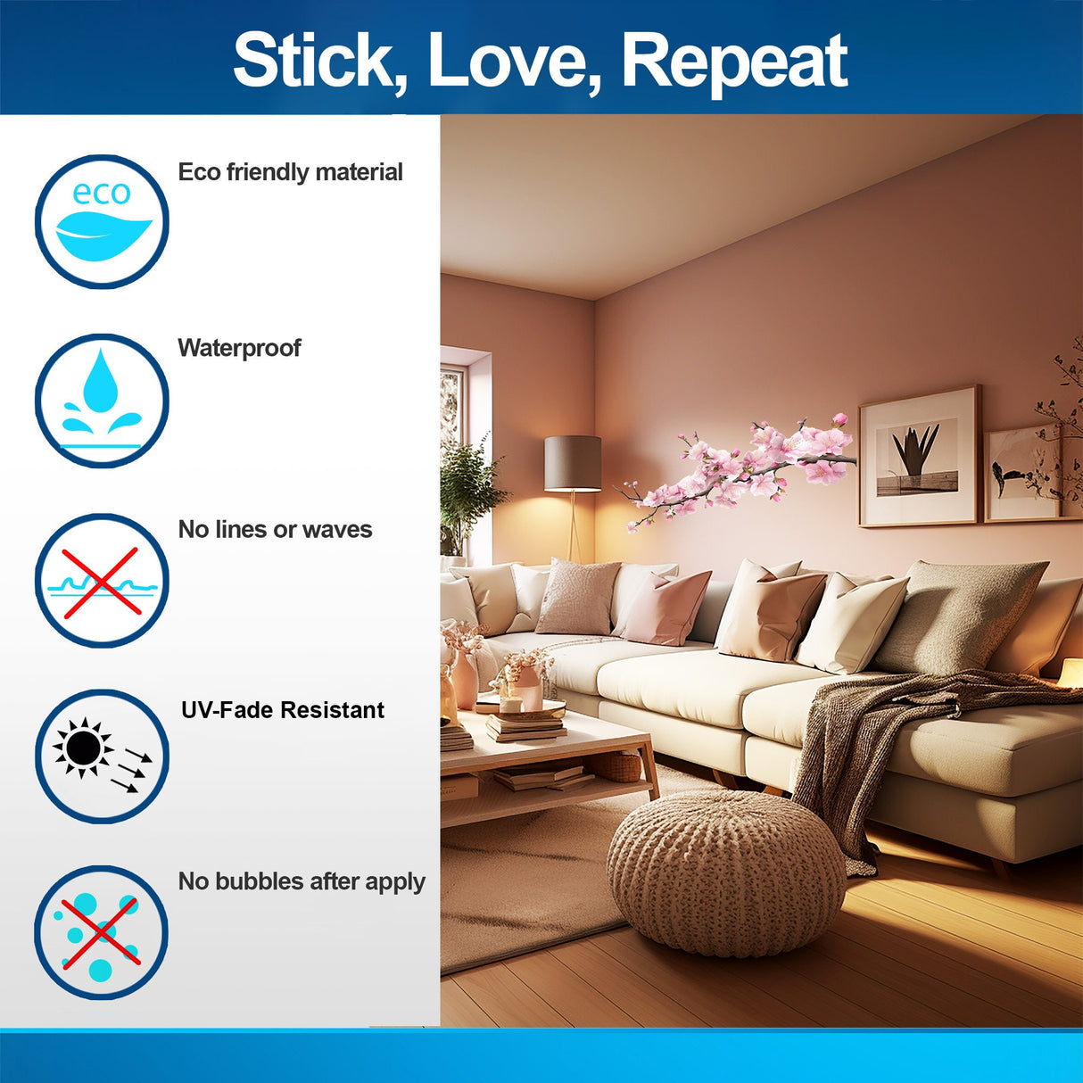 Delicate Cherry Blossom Branch Wall Decal - Serene Nursery Vinyl Sticker