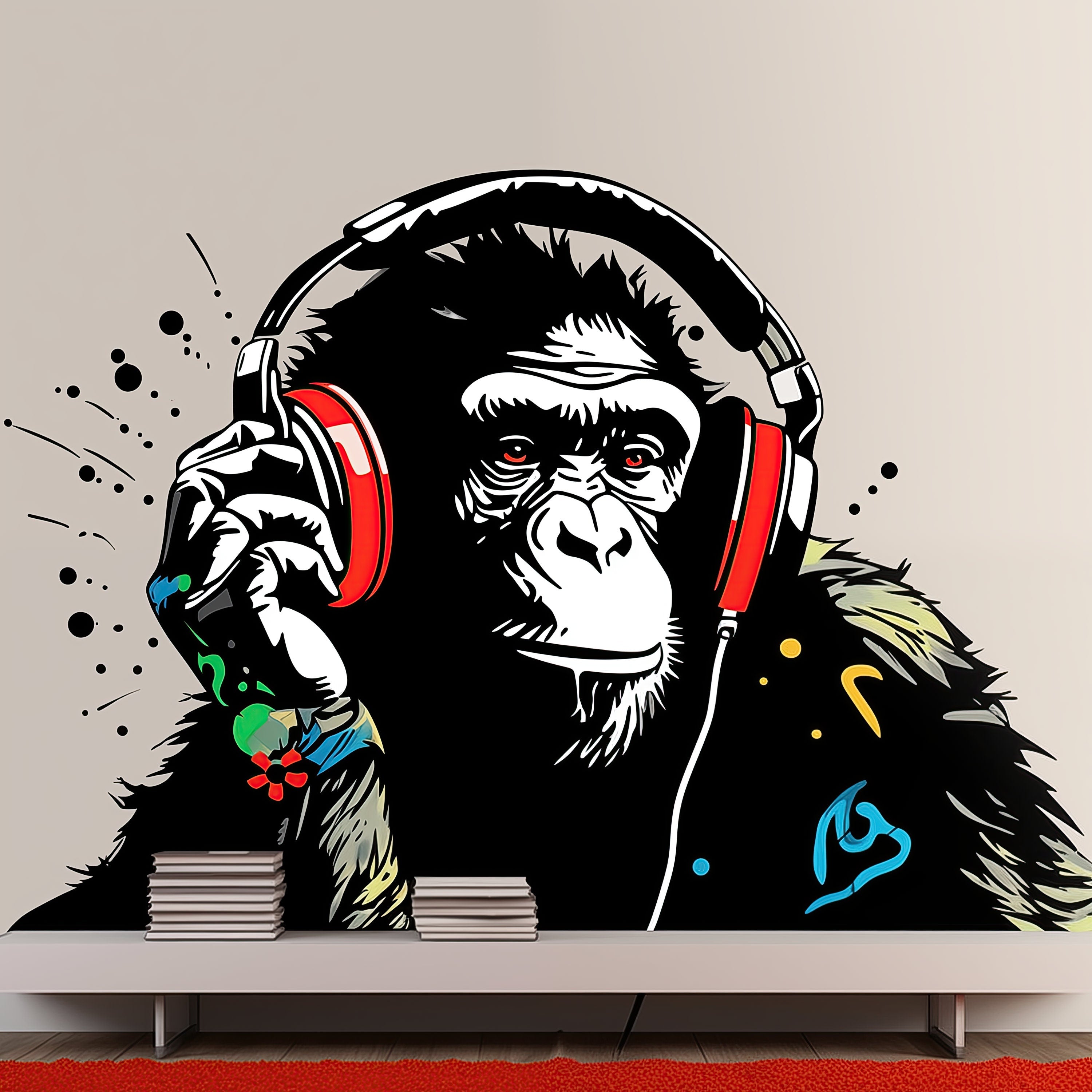 Headphone Chimp Wall Art Sticker - Thumbnail 2