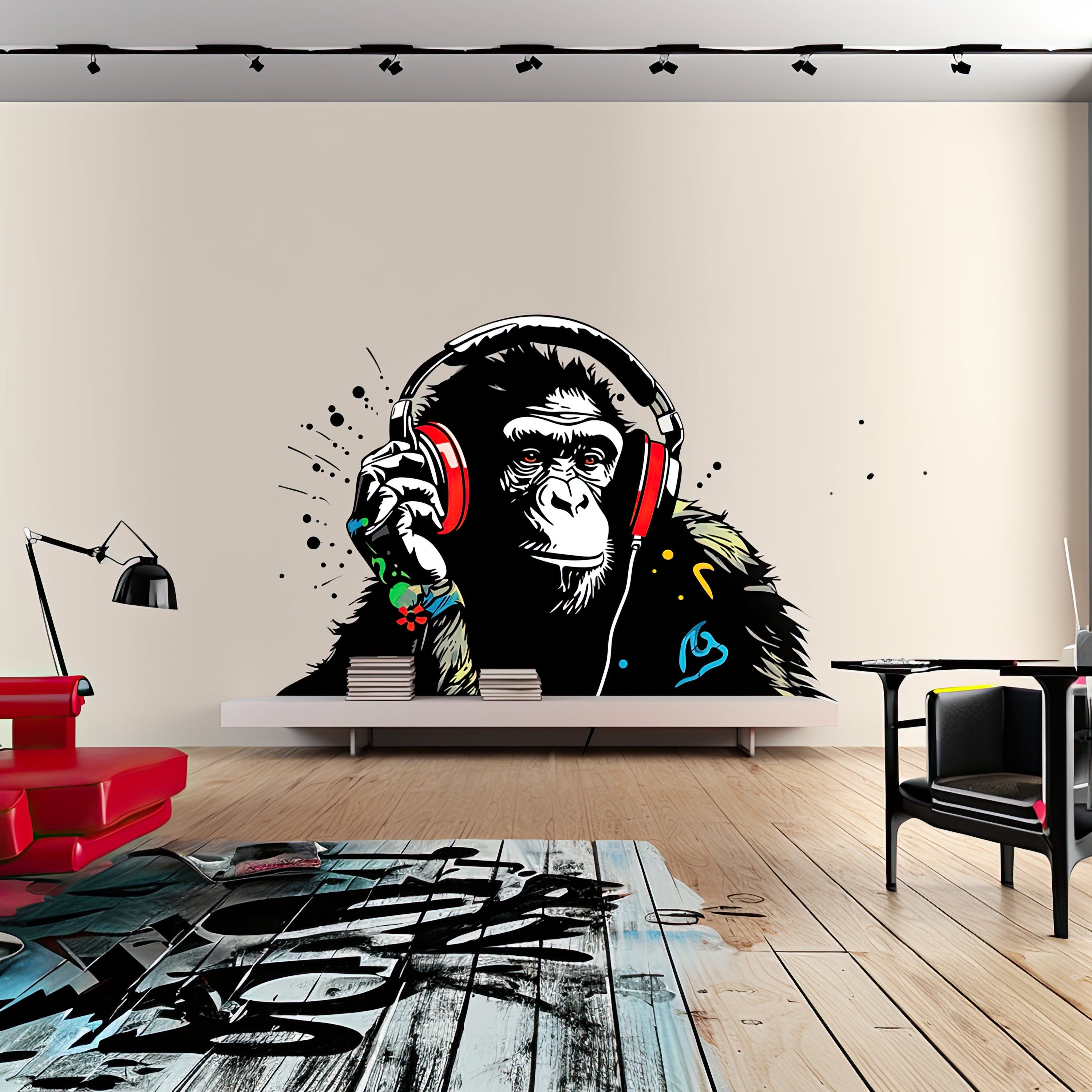 Headphone Chimp Wall Art Sticker - Thumbnail 3