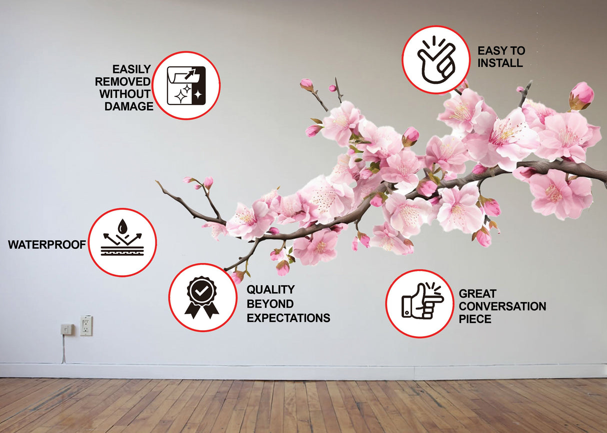 Delicate Cherry Blossom Branch Wall Decal - Serene Nursery Vinyl Sticker