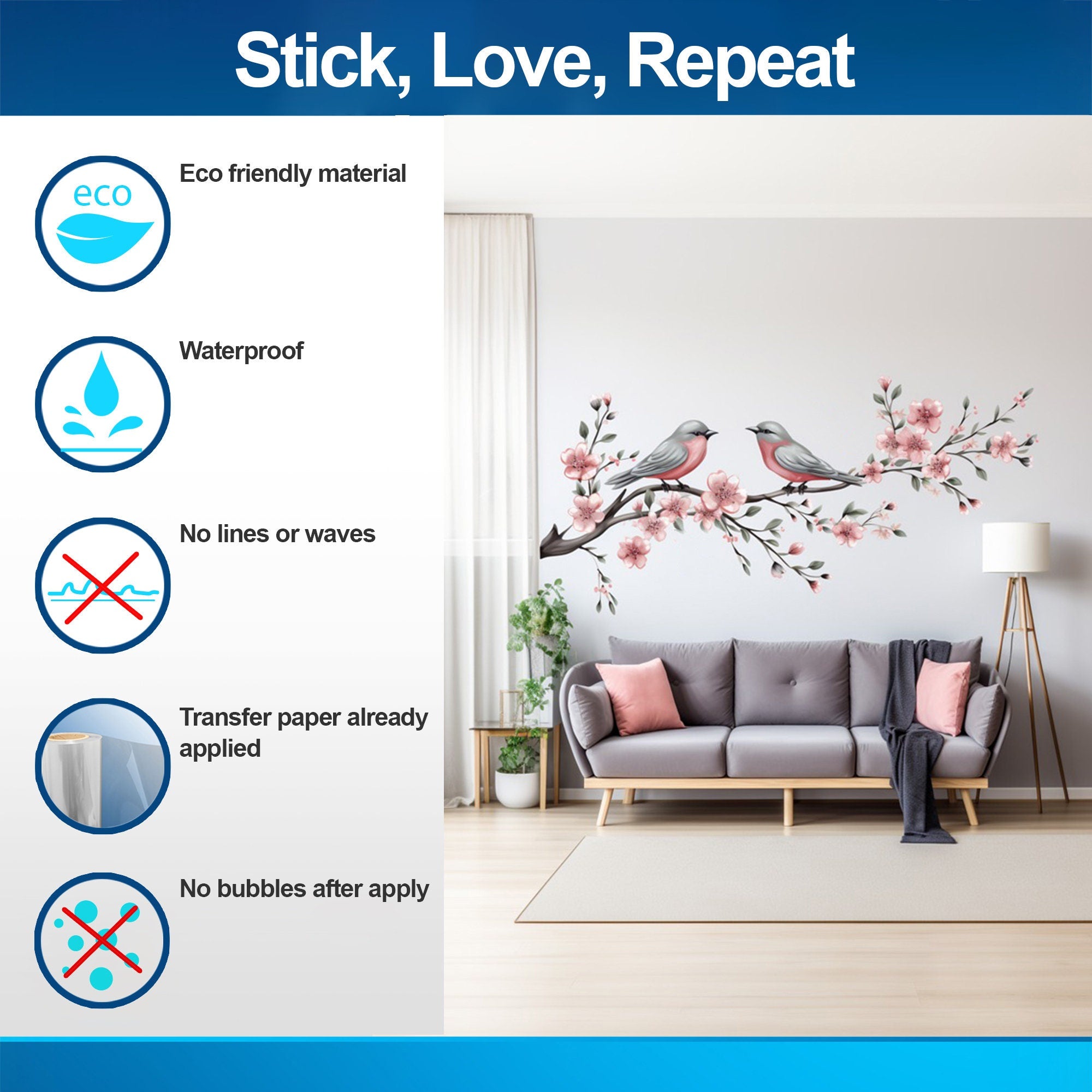 Elegant Tree Branch with Birds Wall Decal - Thumbnail 4