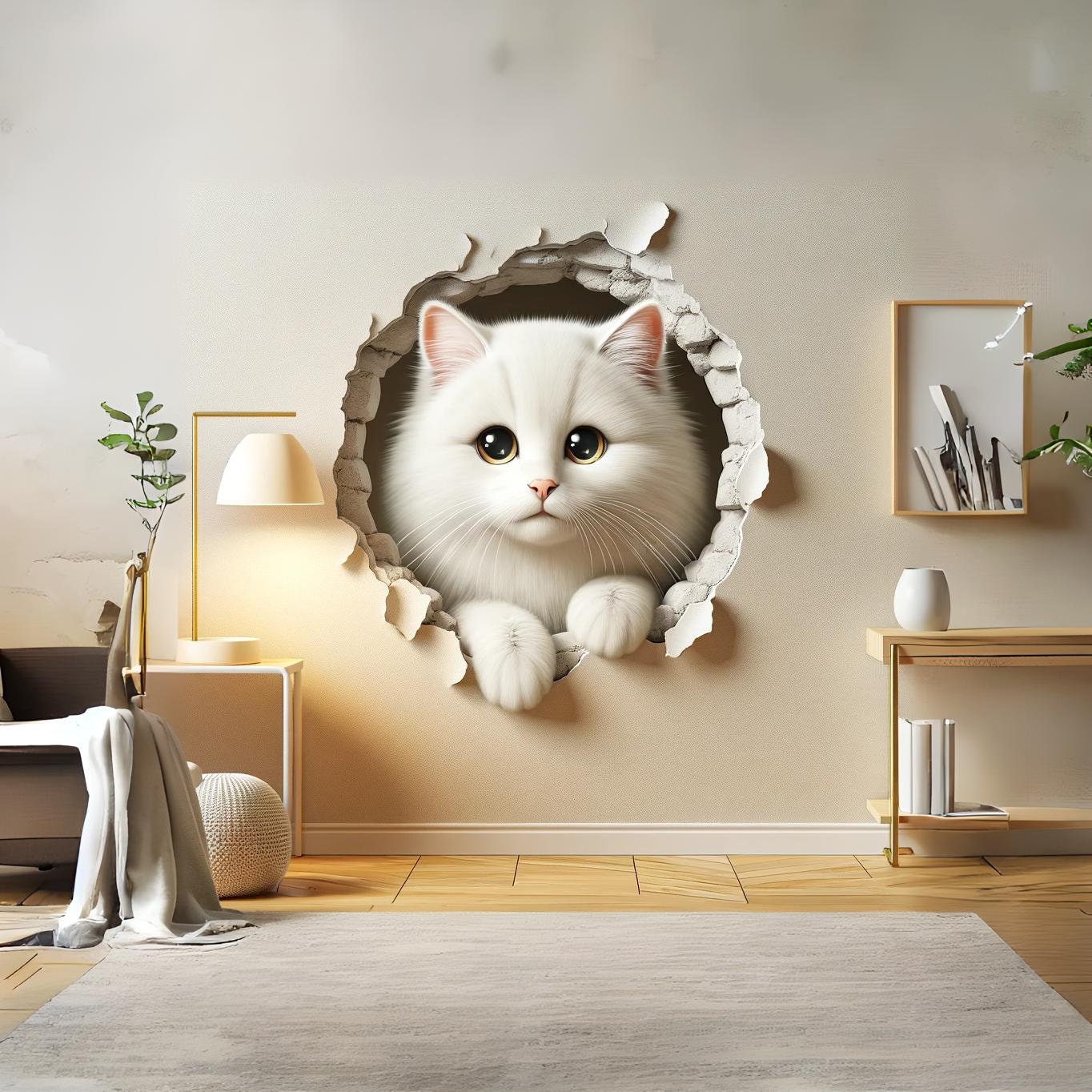 3D Cute White Cat Wall Sticker