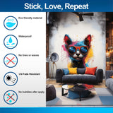 Chic Cat in Sunglasses Wall Sticker - Lively Watercolor Feline Kitten Decal for Home Decor