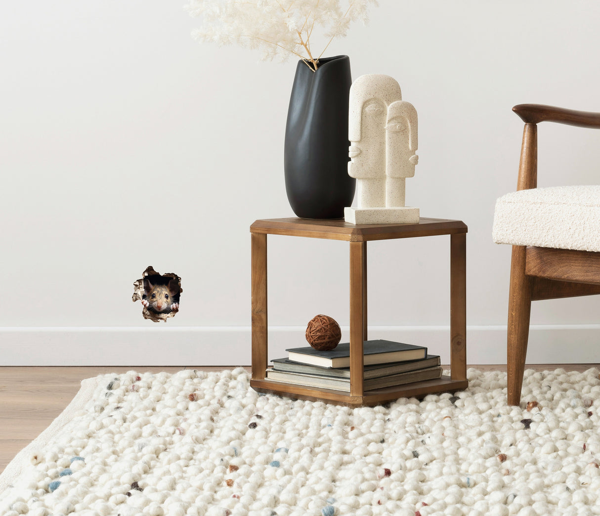 Mouse Hole 3D Wall Sticker - Lifelike Brown Mouse Peeking Out of Mousehole Decal for Funny Room Decor - Curious Mouse Furniture Sticker