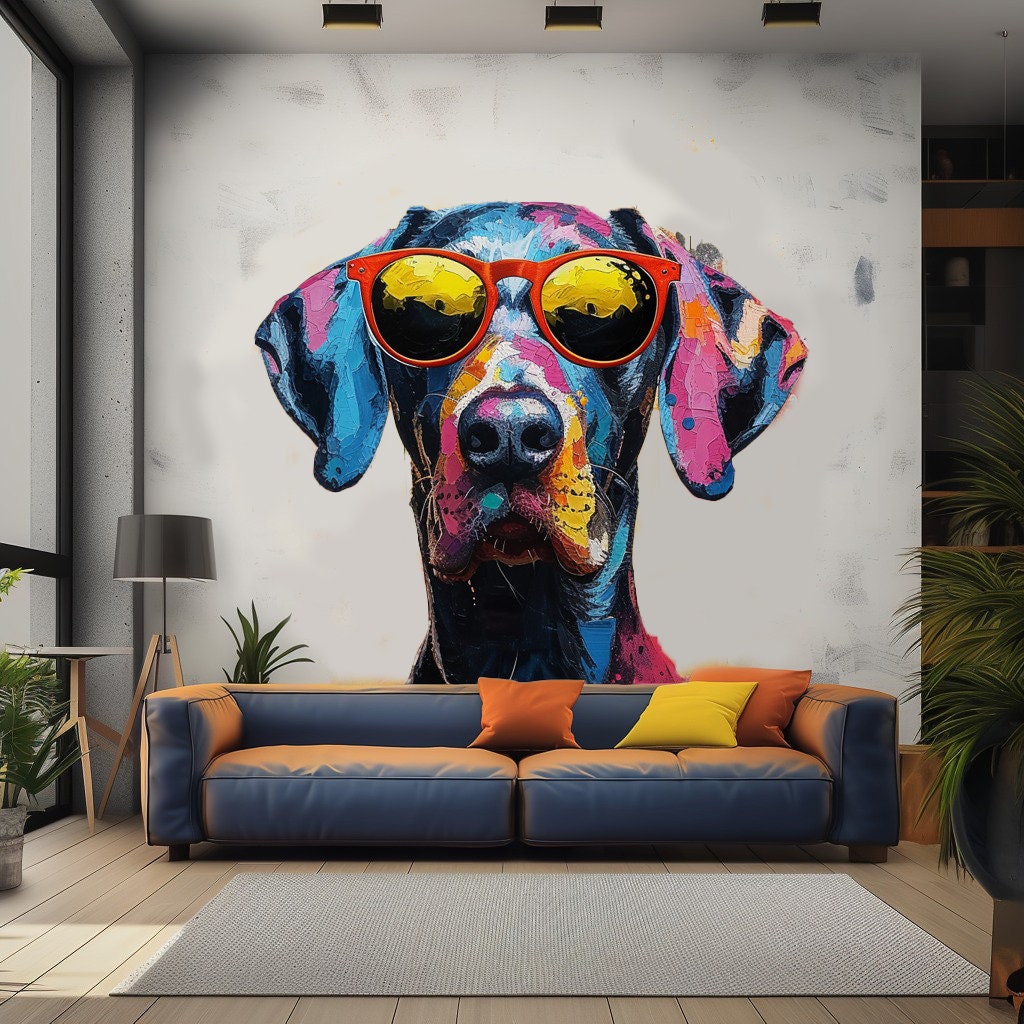 Great Dane with Sunglasses Wall Decal - Vibrant Watercolor Dog Sticker for Dynamic Room Decor