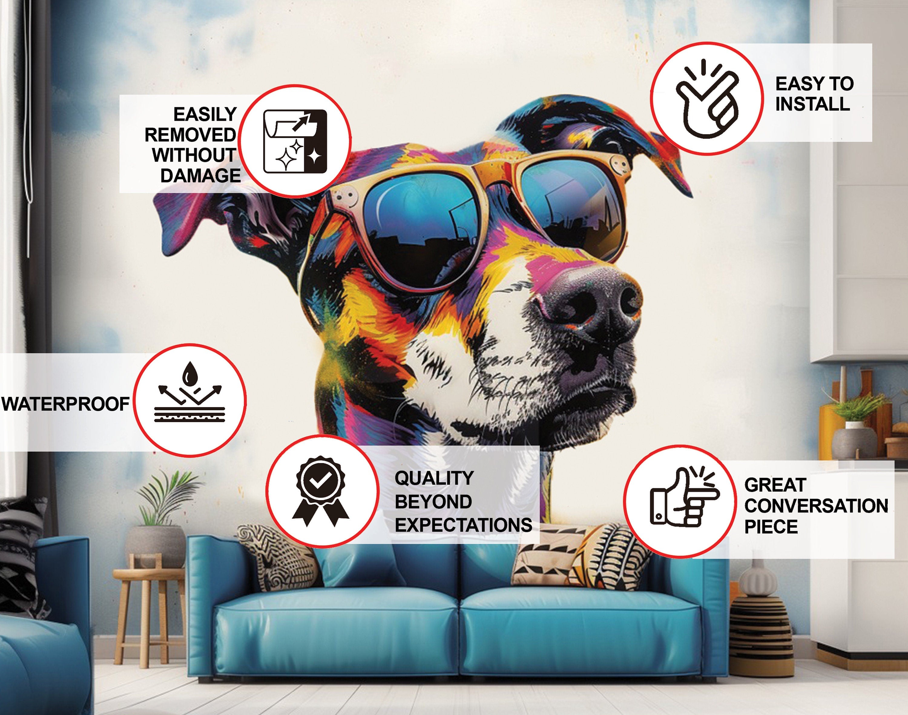 Border Collie in Glasses Wall Sticker - Thumbnail 4