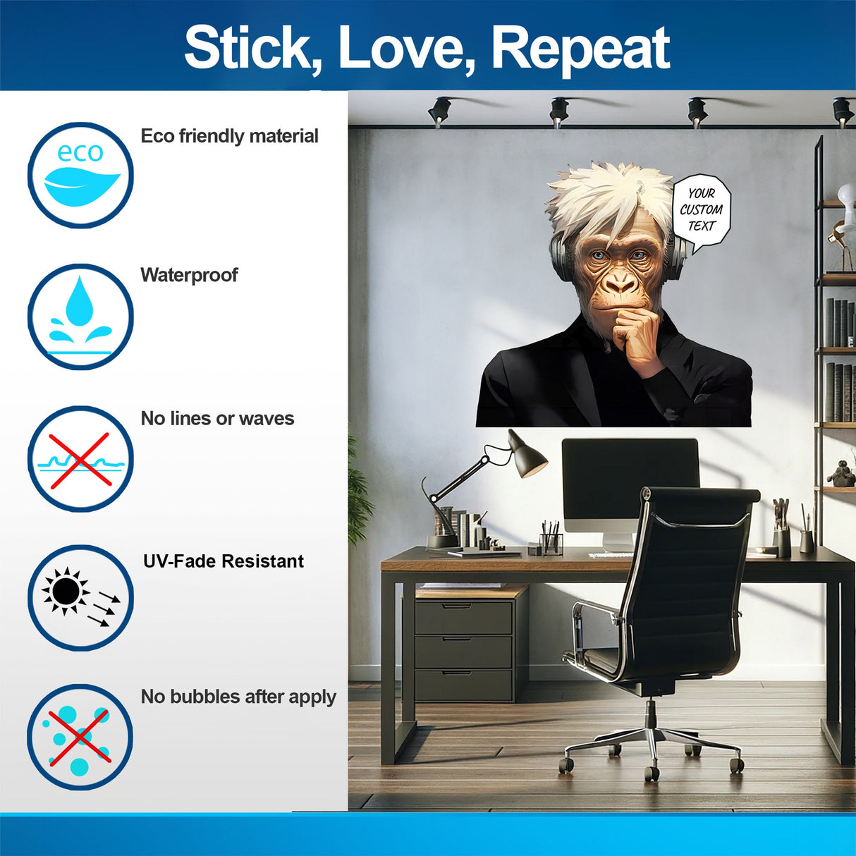 Wise Thinking Monkey Sticker - DJ Chimp in Headphones Wall Decal