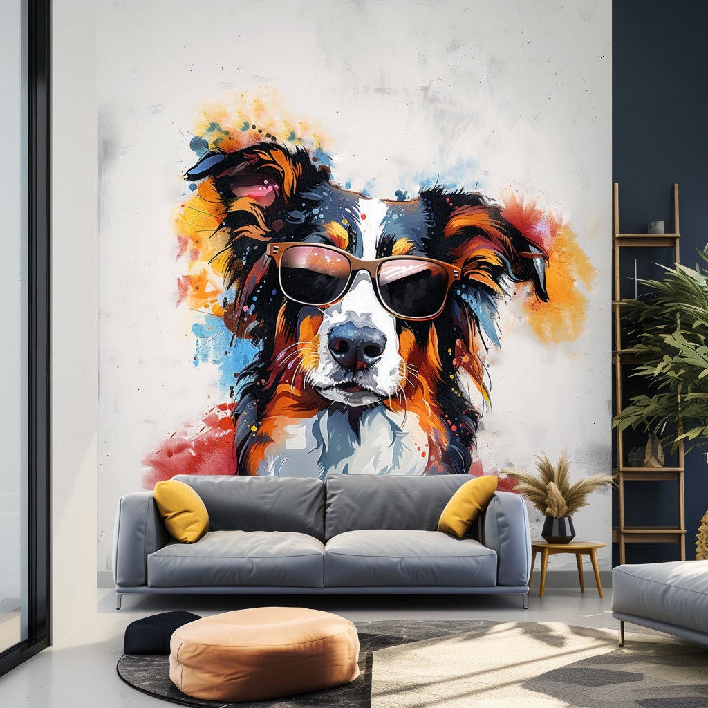Bright Australian Shepherd Wearing Shades Wall Decal - Thumbnail 2