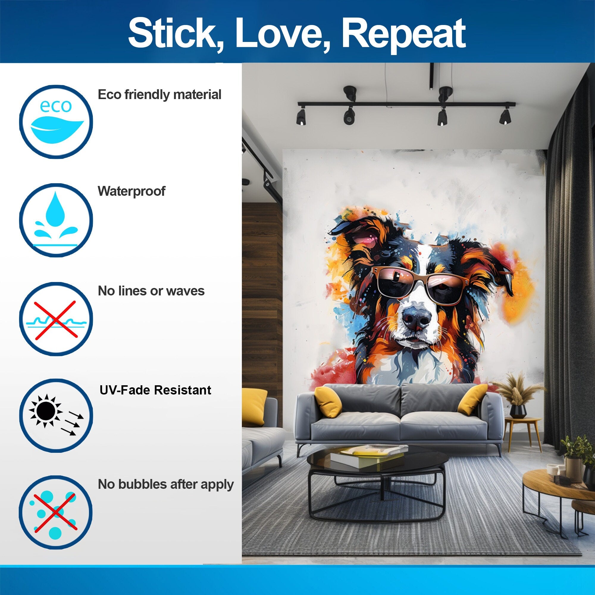 Bright Australian Shepherd Wearing Shades Wall Decal