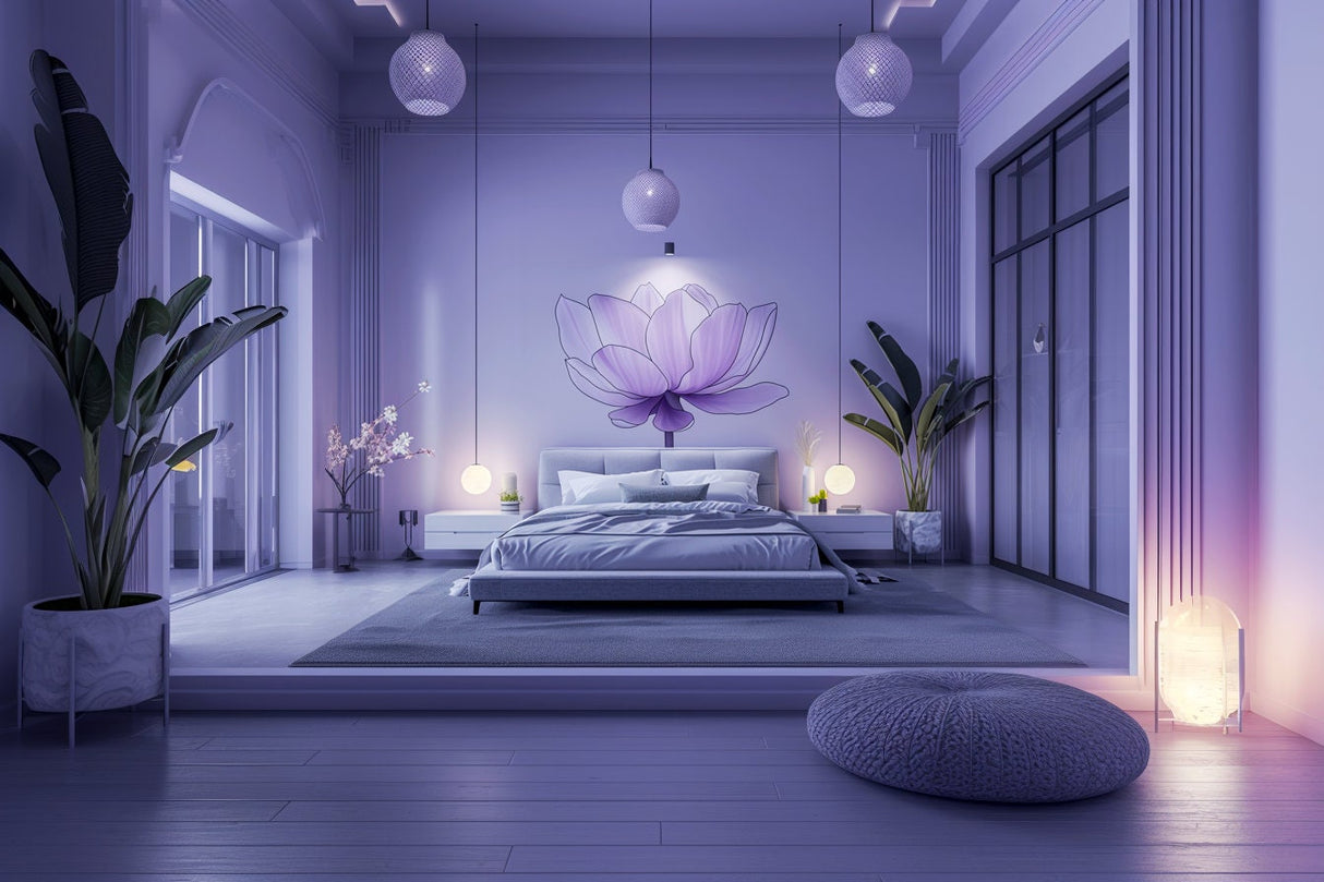 Purple Lotus Flower Wall Decal - Tranquil Peel and Stick Floral Art for Bedroom Sticker Decor