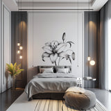 Classic Black and White Lily Bloom Wall Sticker - Elegant Floral Bedroom Wall Decal Decor