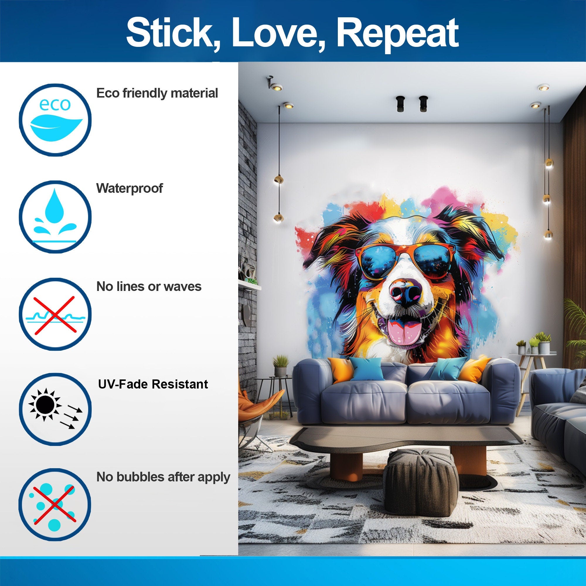 Australian Shepherd in Sunglasses Wall Sticker - Thumbnail 4