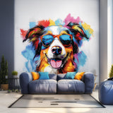 Australian Shepherd in Sunglasses Wall Sticker - Vivid Watercolor Pet Art Decal Home Decor
