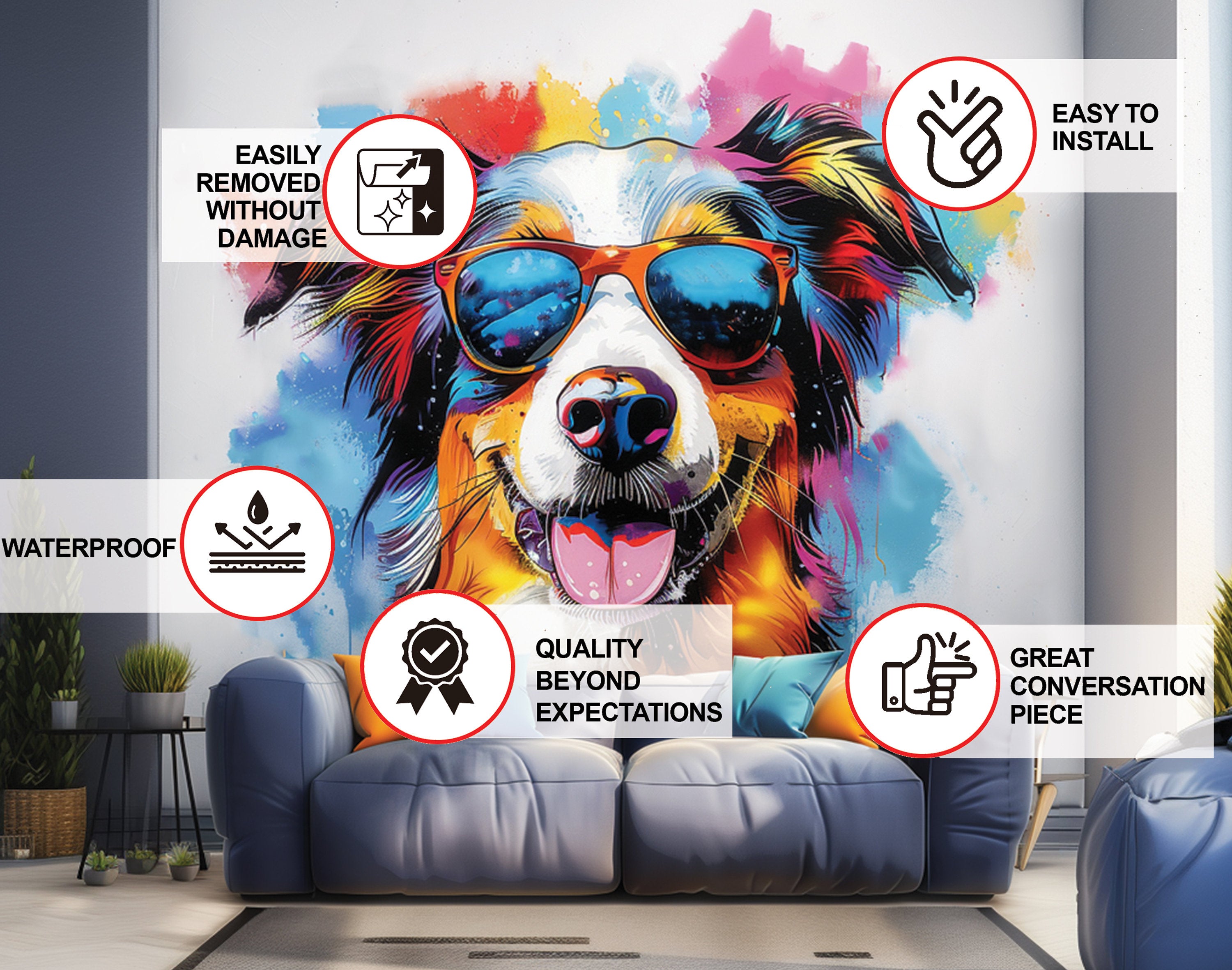 Australian Shepherd in Sunglasses Wall Sticker - Thumbnail 5