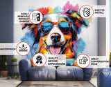 Australian Shepherd in Sunglasses Wall Sticker - Vivid Watercolor Pet Art Decal Home Decor