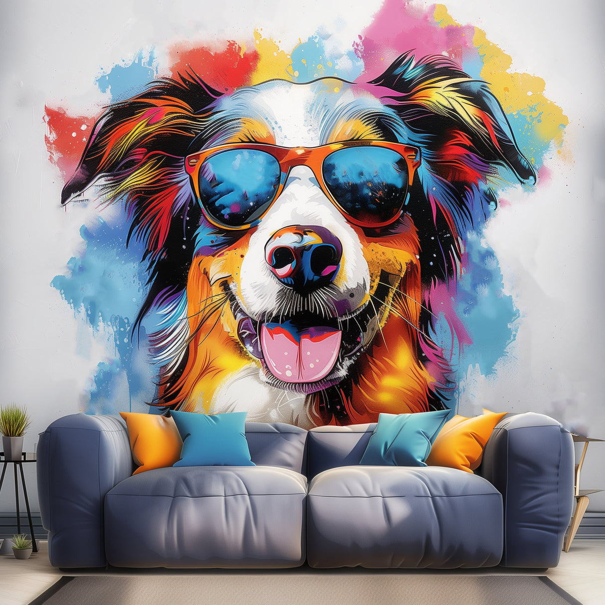 Australian Shepherd in Sunglasses Wall Sticker - Vivid Watercolor Pet Art Decal Home Decor